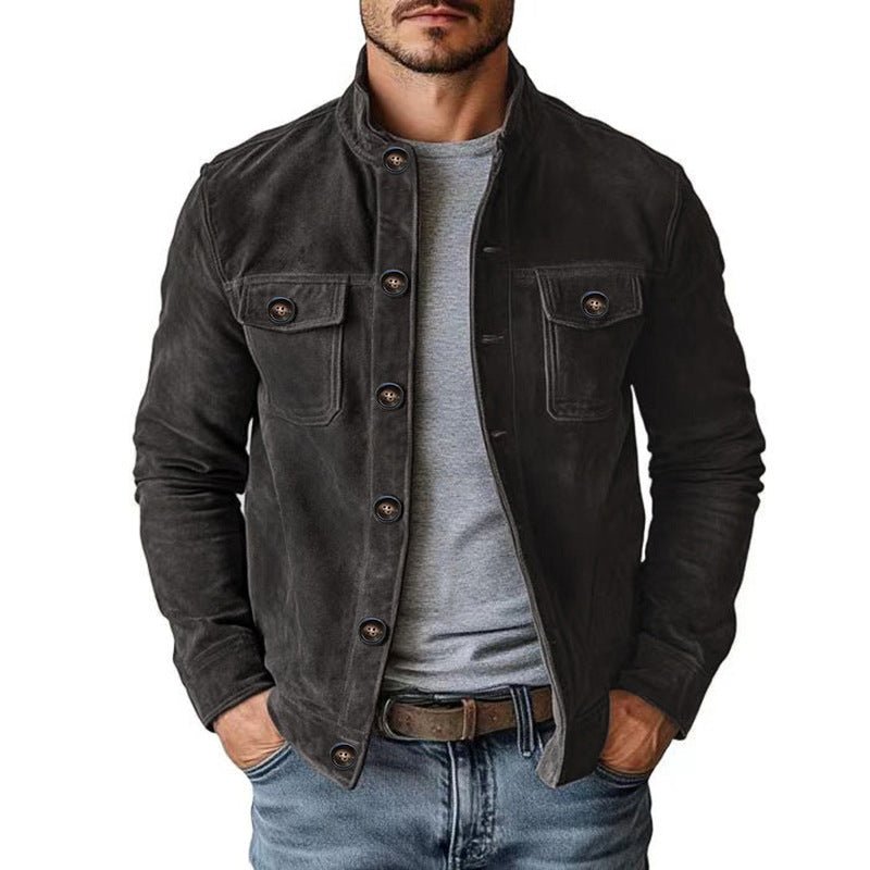 Vintage Single-breasted Jacket Men's Casual Motorcycle Faux Suede Tops | Luxury Home Accessories | Heulog Glow