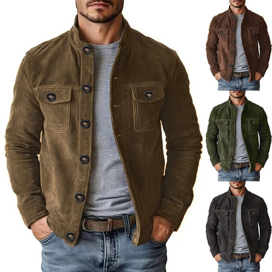 Vintage Single-breasted Jacket Men's Casual Motorcycle Faux Suede Tops | Luxury Home Accessories | Heulog Glow