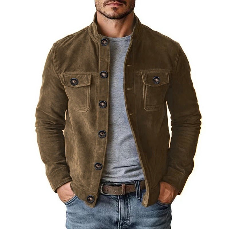 Vintage Single-breasted Jacket Men's Casual Motorcycle Faux Suede Tops | Luxury Home Accessories | Heulog Glow