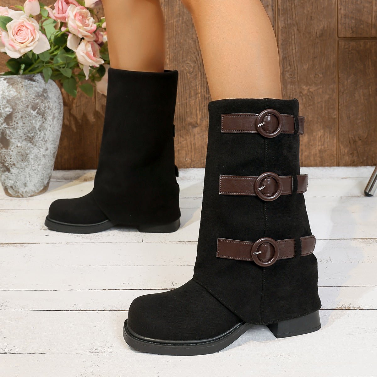 Vintage Suede Belt Buckle Pantyhose Boots | Luxury Home Accessories | Heulog Glow