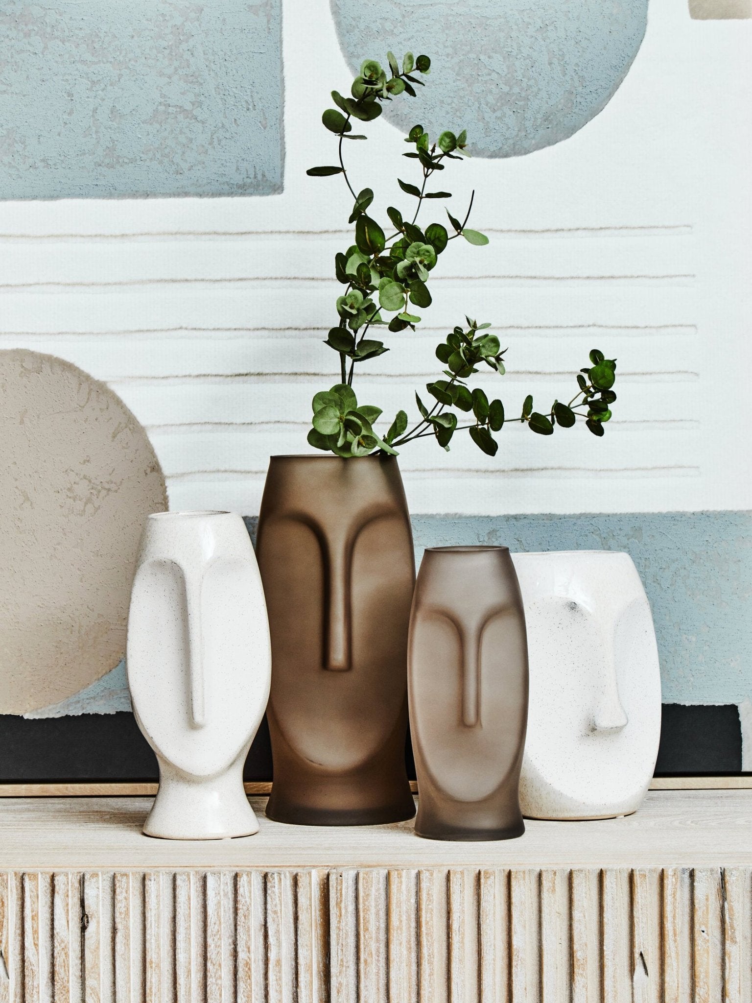 Viso Grey Small Face Design Vase | Luxury Home Accessories | Heulog Glow
