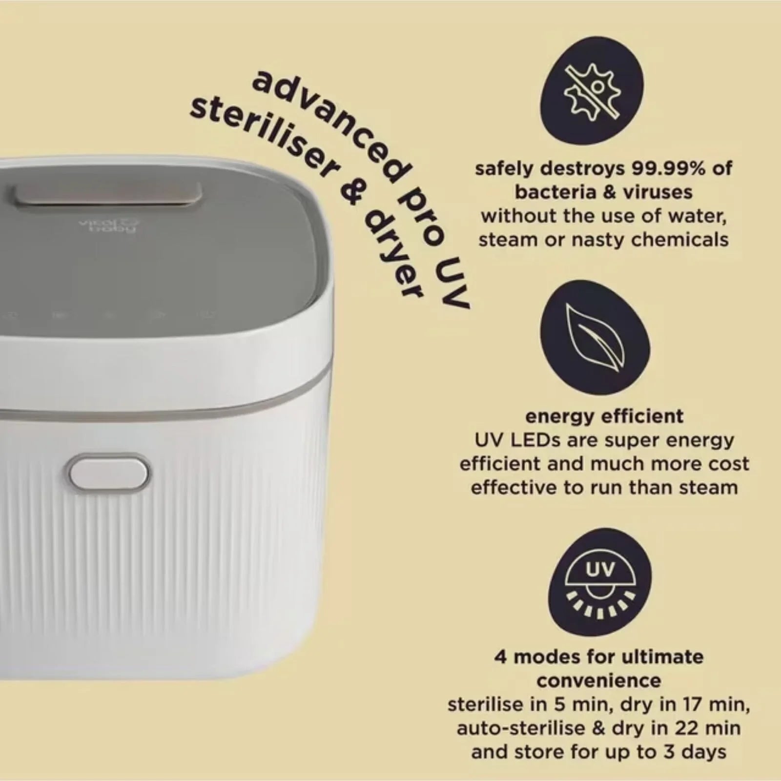 Vital Baby Advanced Pro UV Steriliser & Dryer (3rd Gen) - Arctic White | Luxury Home Accessories | Heulog Glow