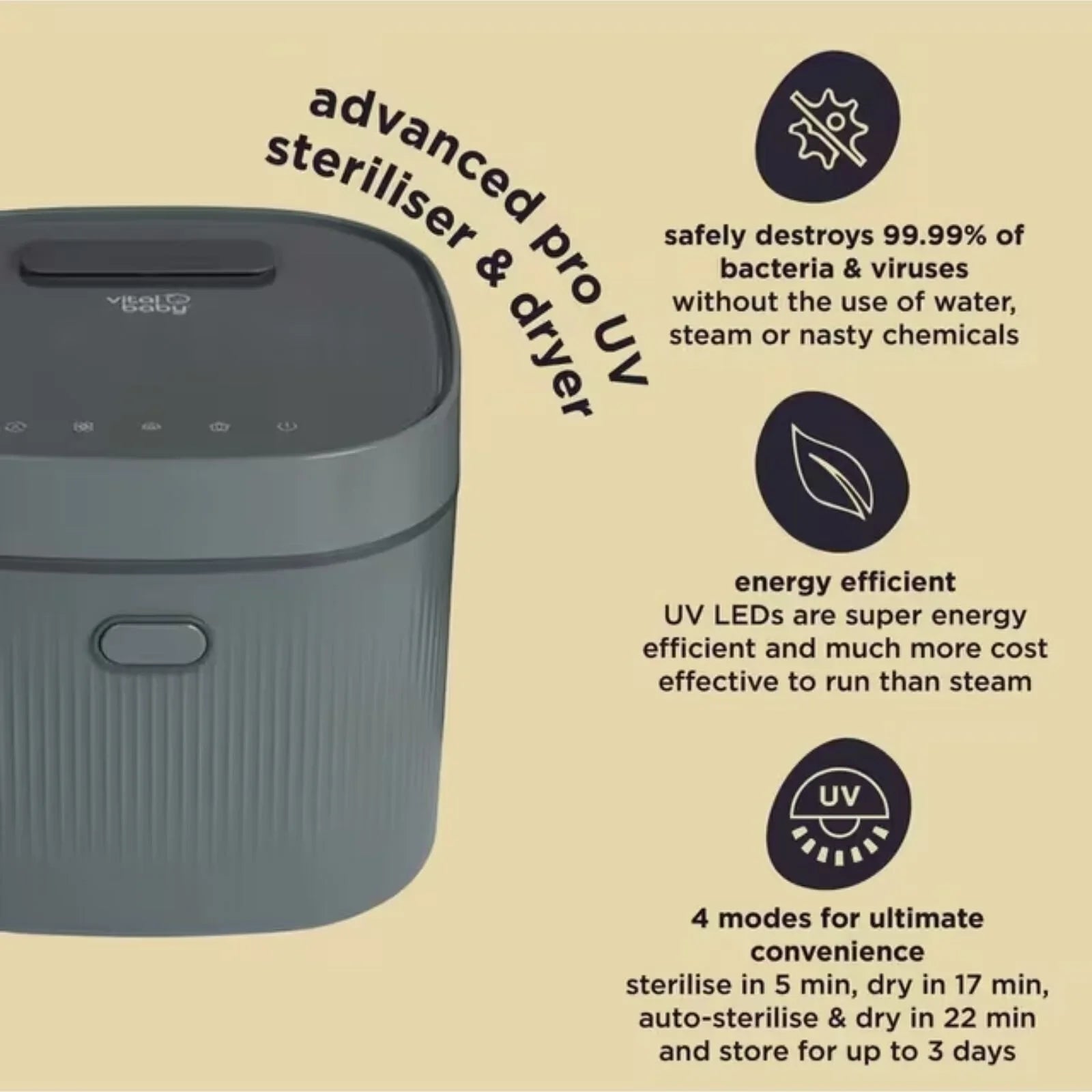 Vital Baby Advanced Pro UV Steriliser & Dryer (3rd Gen) - Olive Green | Luxury Home Accessories | Heulog Glow