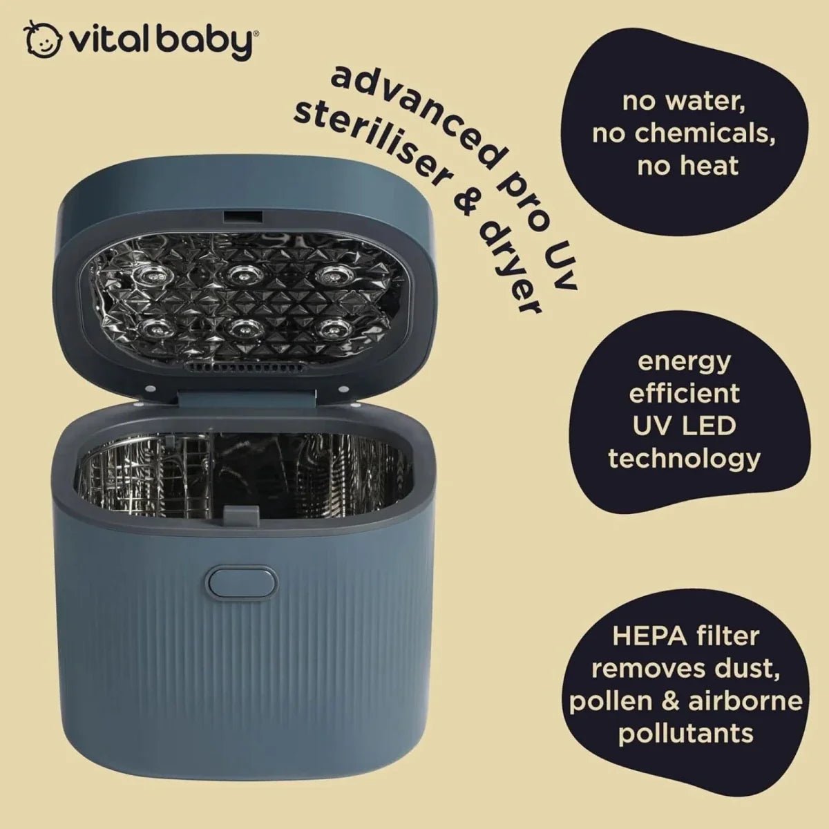 Vital Baby Advanced Pro UV Steriliser & Dryer (3rd Gen) - Smoky Blue | Luxury Home Accessories | Heulog Glow