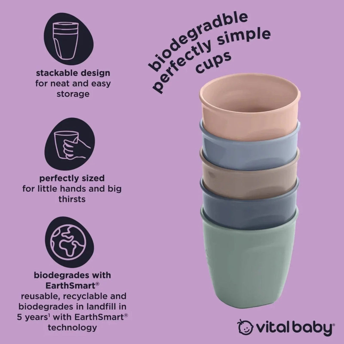 Vital Baby Nourish Perfectly Simple Cups Pack of 5 | Luxury Home Accessories | Heulog Glow