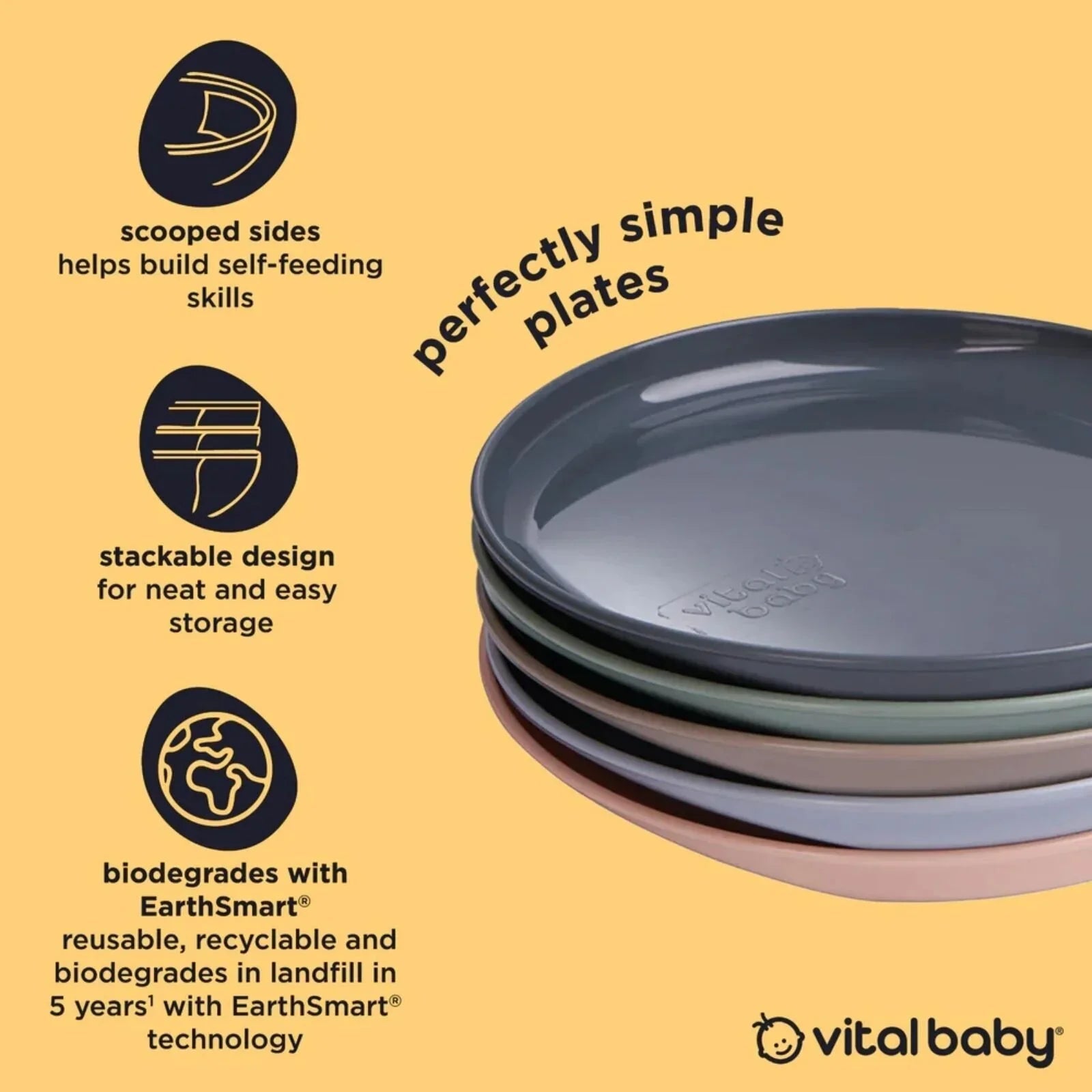 Vital Baby Nourish Perfectly Simple Plates Pack of 5 | Luxury Home Accessories | Heulog Glow