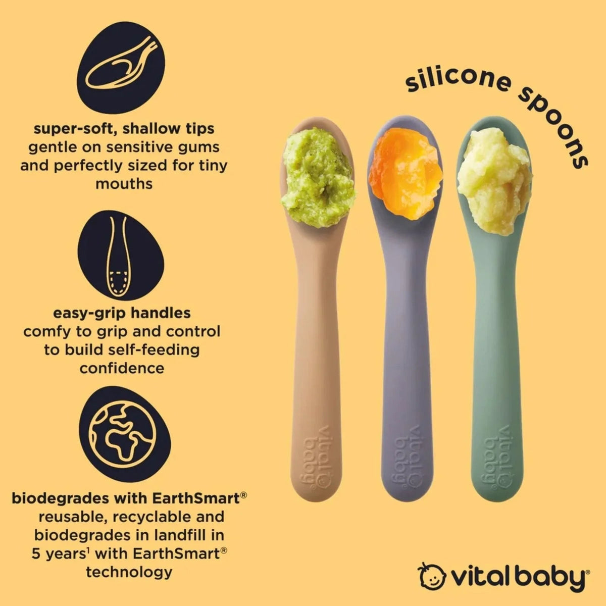Vital Baby Nourish Silicone Spoons Pack of 3 - Pastel | Luxury Home Accessories | Heulog Glow