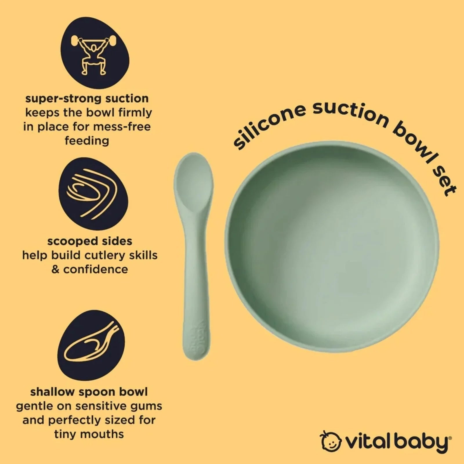 Vital Baby Nourish Silicone Suction Bowl Set - Crushed Mint | Luxury Home Accessories | Heulog Glow