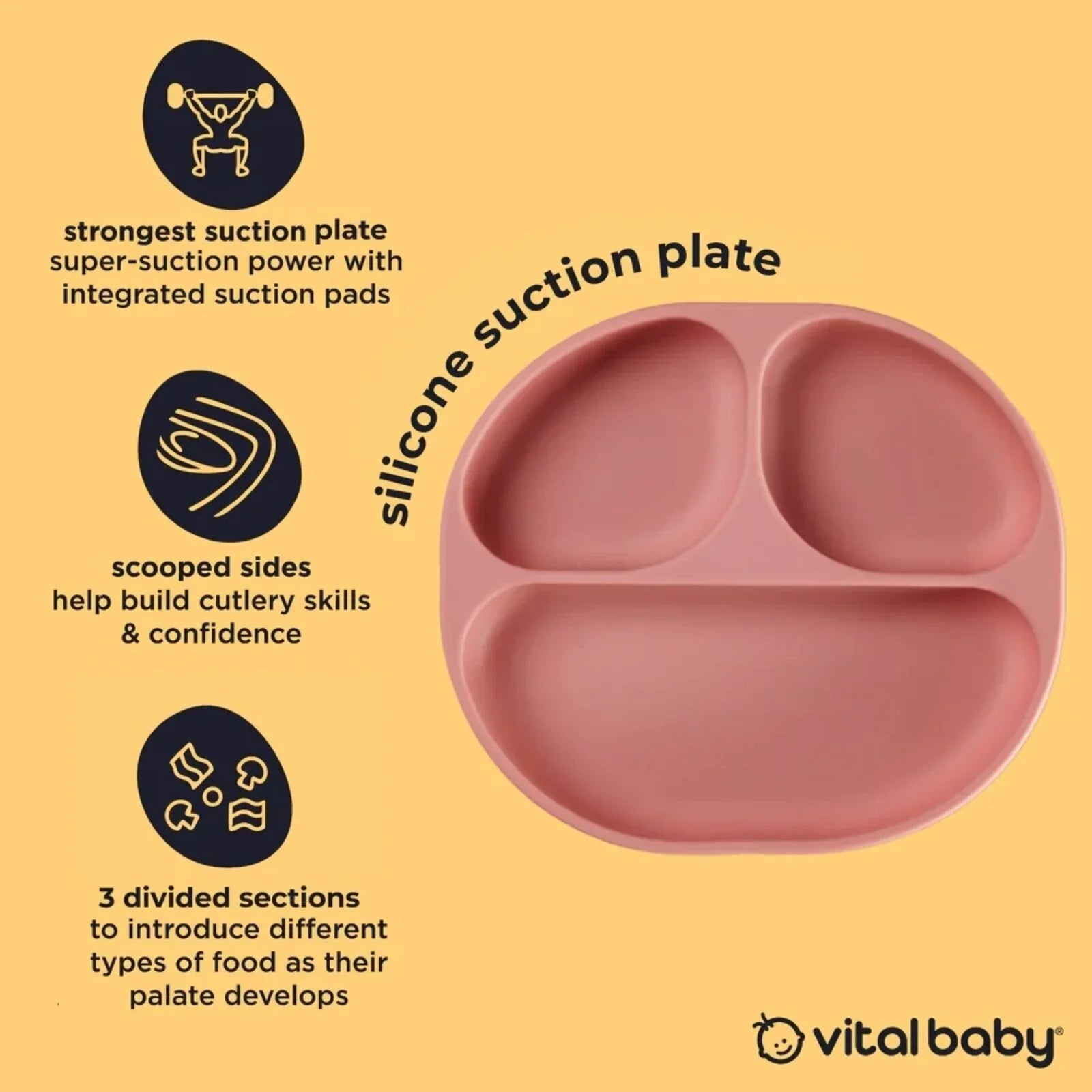 Vital Baby Nourish Silicone Suction Plate - Blush Raspberry | Luxury Home Accessories | Heulog Glow