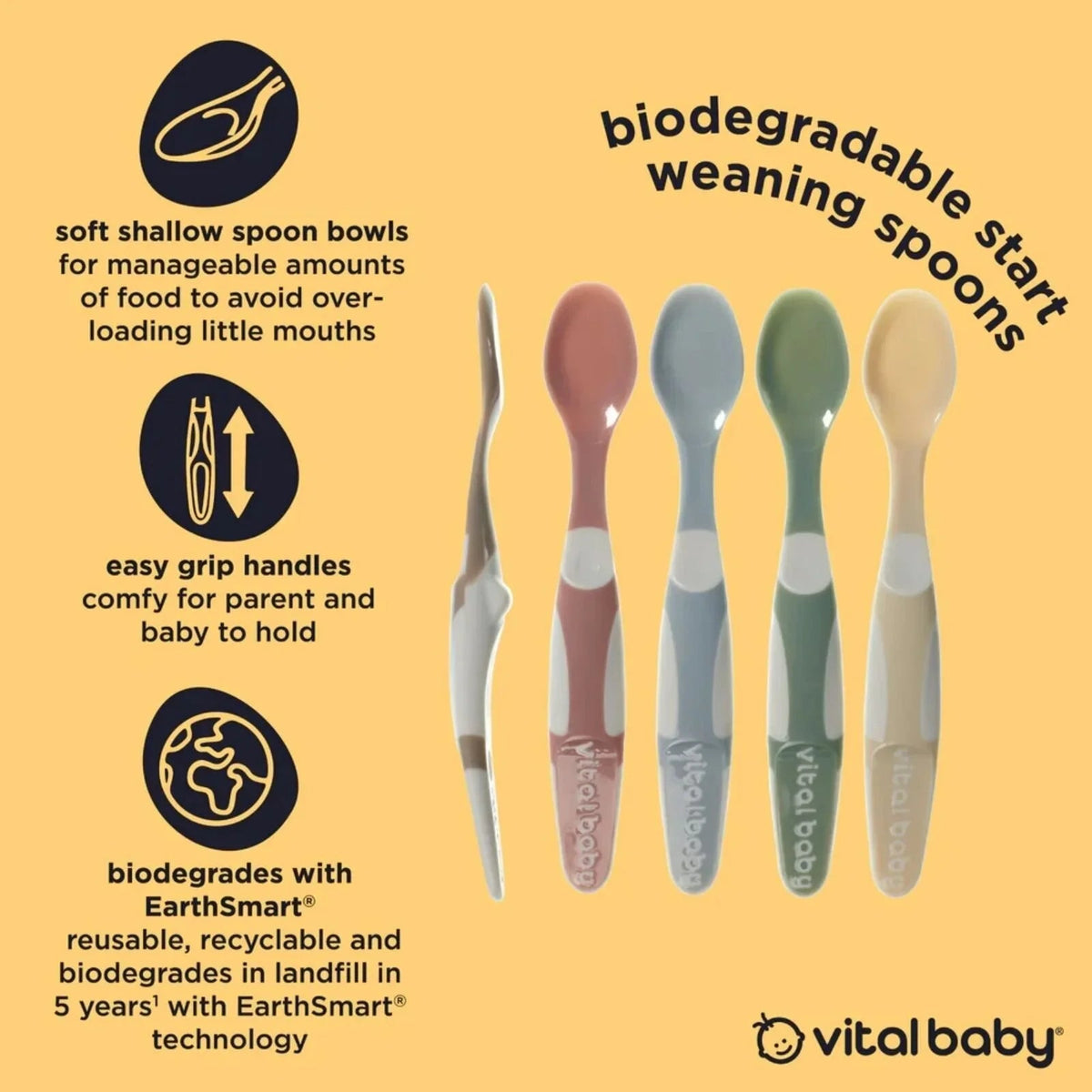 Vital Baby Nourish Start Weaning Spoons Natural Pack of 5 | Luxury Home Accessories | Heulog Glow