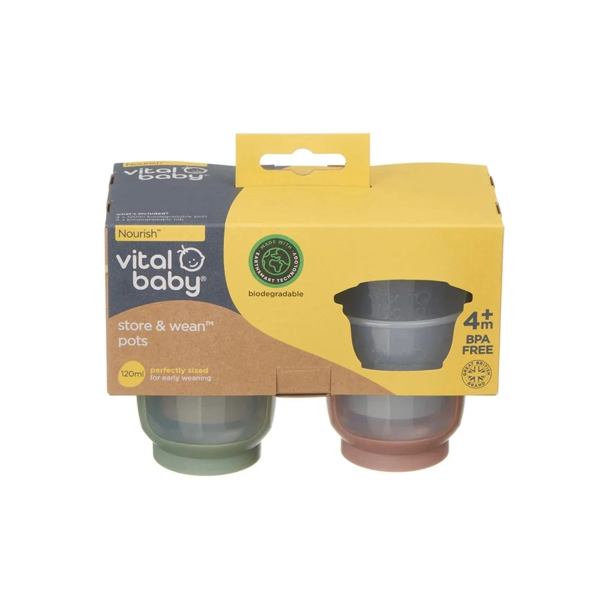 Vital Baby Nourish Store & Wean Pots 120ml Pack of 4 | Luxury Home Accessories | Heulog Glow