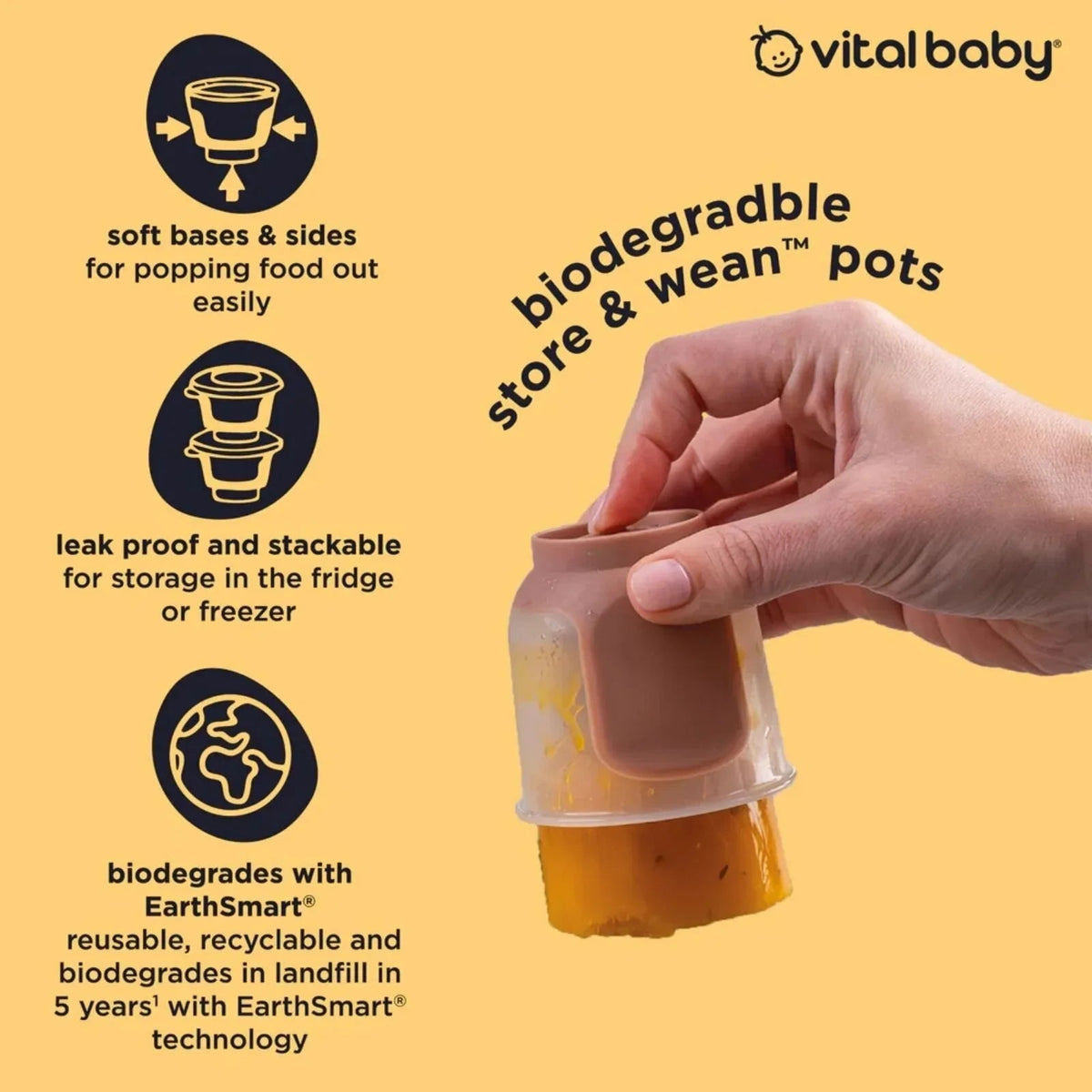 Vital Baby Nourish Store & Wean Pots 120ml Pack of 4 | Luxury Home Accessories | Heulog Glow