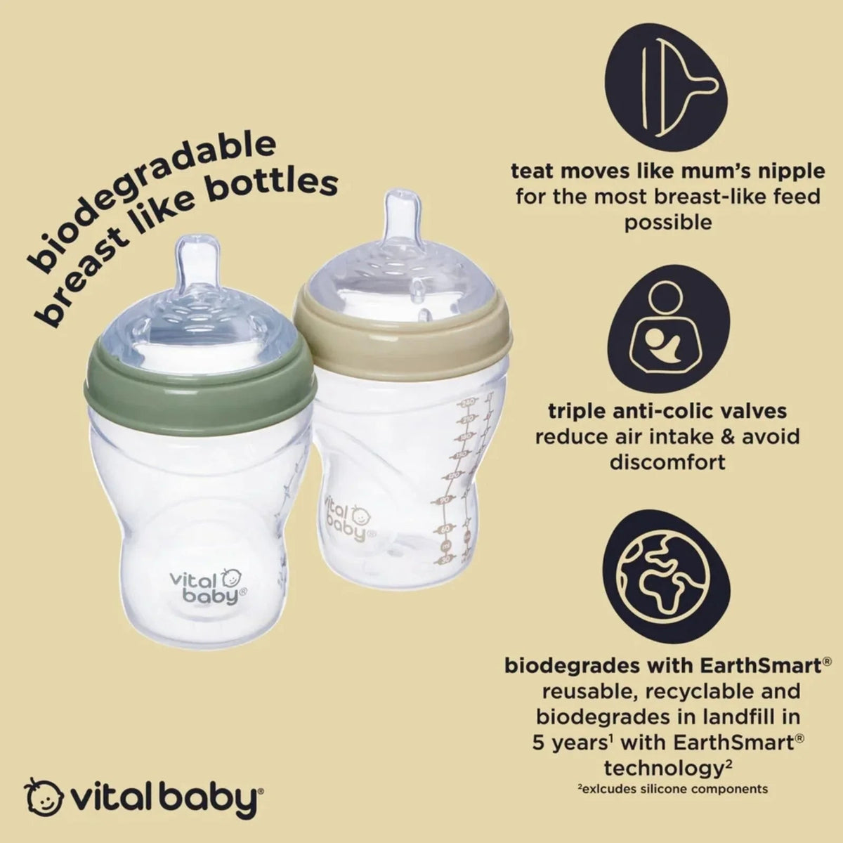 Vital Baby Nurture Breast Like Bottle 240ml Pack of 2 | Luxury Home Accessories | Heulog Glow