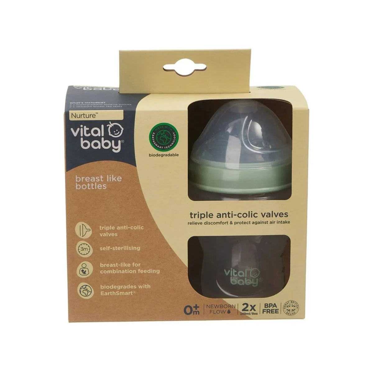 Vital Baby Nurture Breast Like Bottle 240ml Pack of 2 | Luxury Home Accessories | Heulog Glow