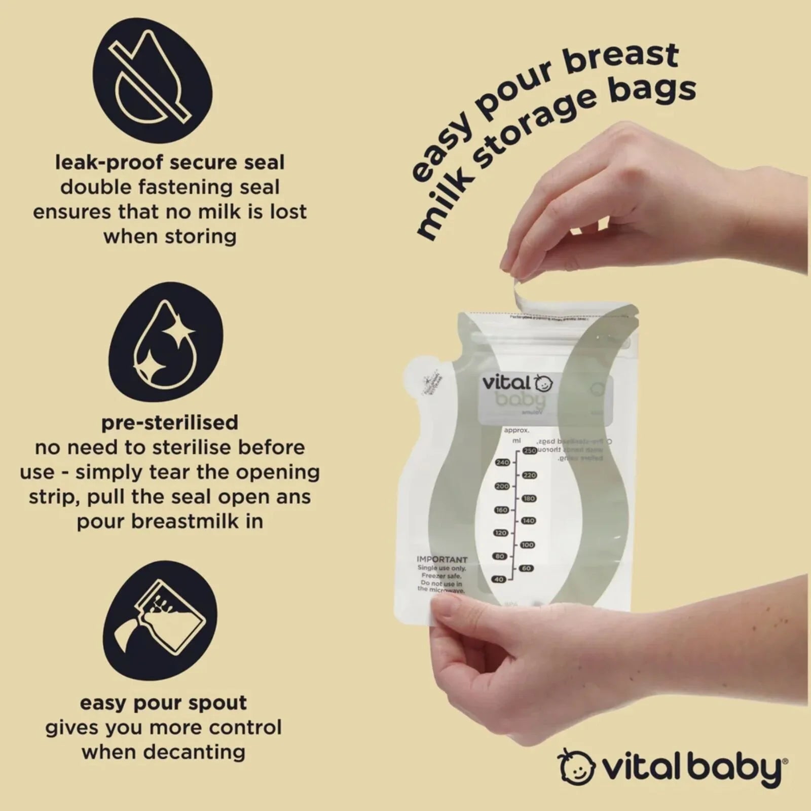 Vital Baby Nurture Easy Pour Breast Milk Storage Bags 30 pcs | Luxury Home Accessories | Heulog Glow