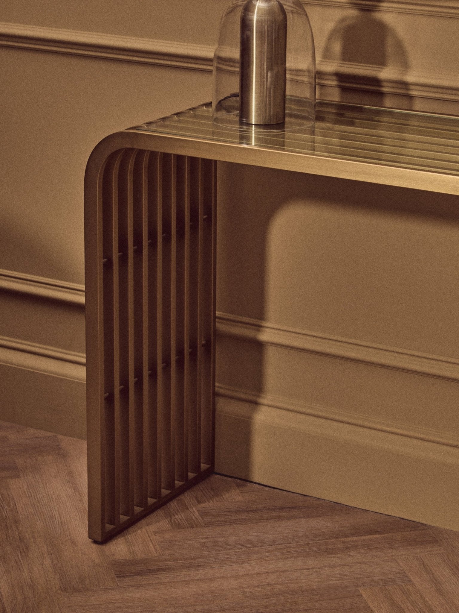 Vogue Matte Gold Slatted Console Table | Luxury Home Accessories | Heulog Glow