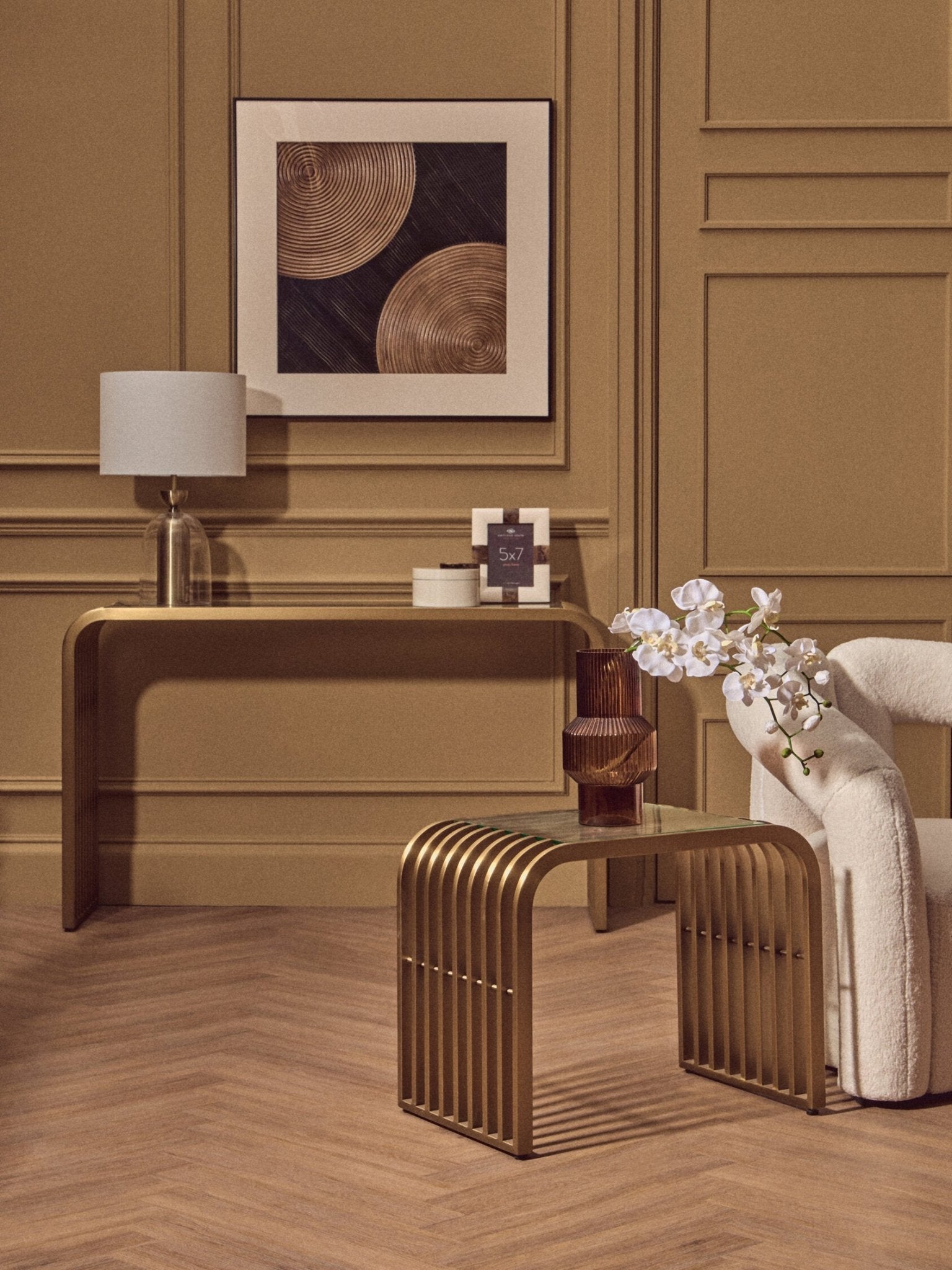 Vogue Matte Gold Slatted Console Table | Luxury Home Accessories | Heulog Glow