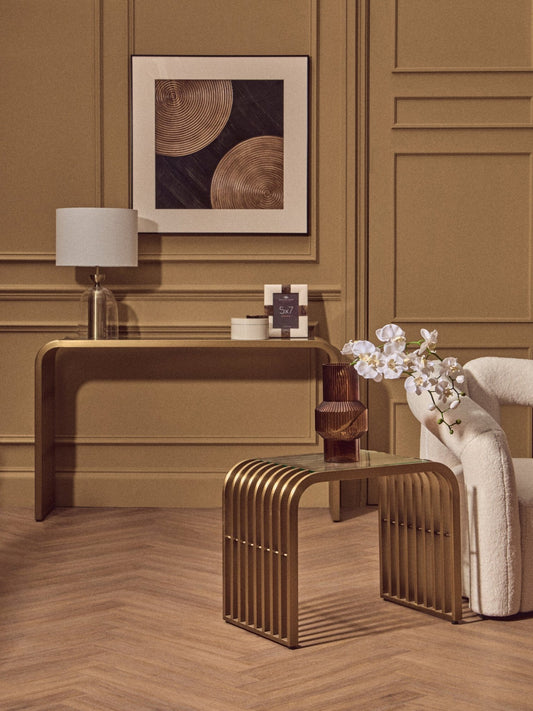 Vogue Matte Gold Slatted Console Table | Luxury Home Accessories | Heulog Glow