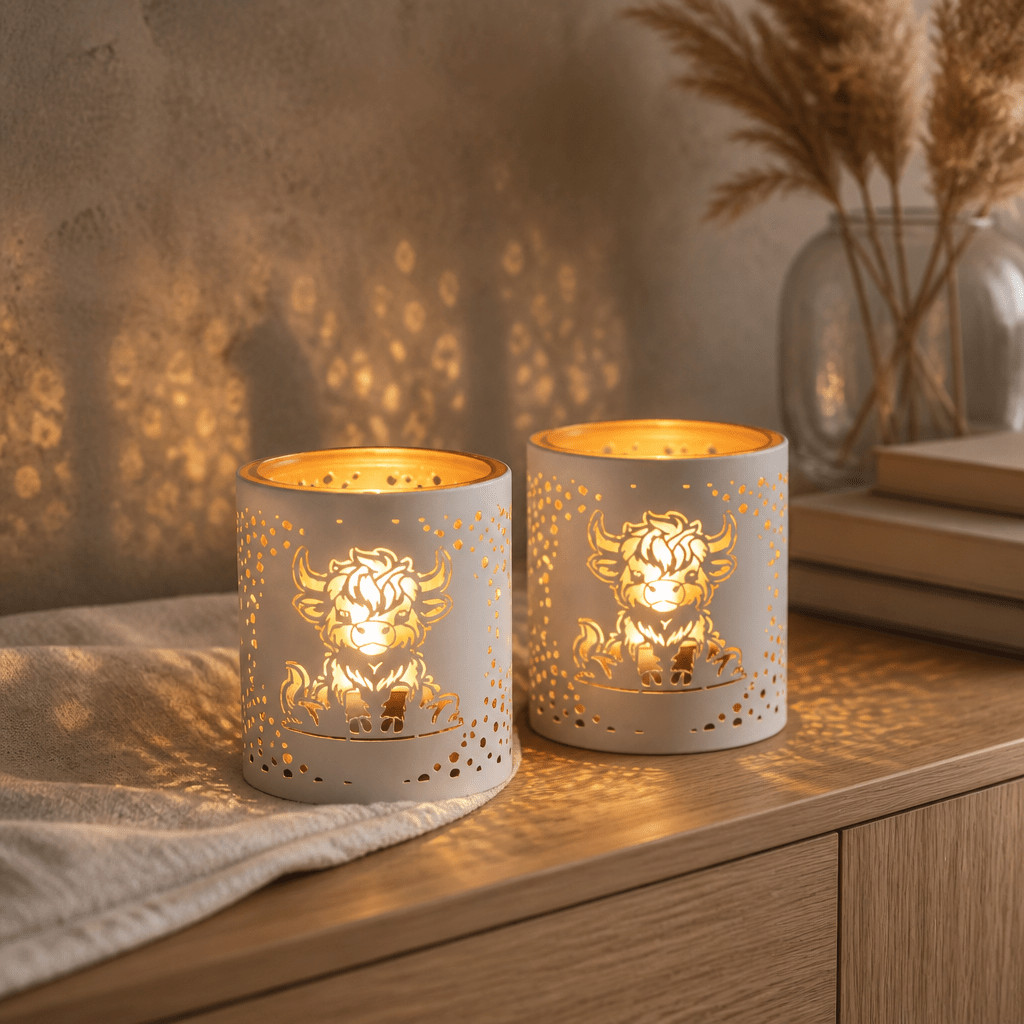 Votive Holder Metal Silhouette- White and Gold Owl (set 2) | Luxury Home Accessories | Heulog Glow