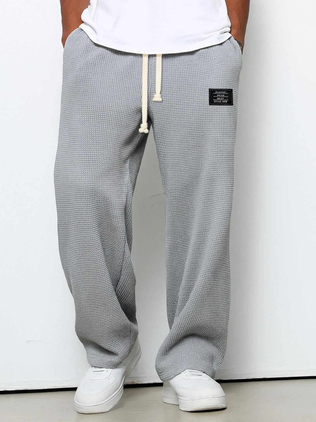 Waffle Straight Pants Fashion Brand Loose Loose Drawstring Pockets Trousers Casual Men's Clothing | Luxury Home Accessories | Heulog Glow