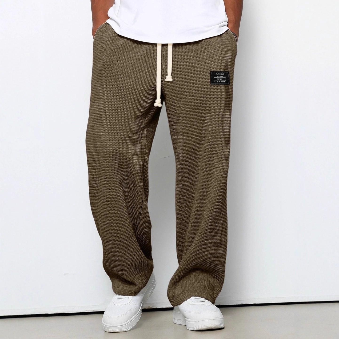Waffle Straight Pants Fashion Brand Loose Loose Drawstring Pockets Trousers Casual Men's Clothing | Luxury Home Accessories | Heulog Glow