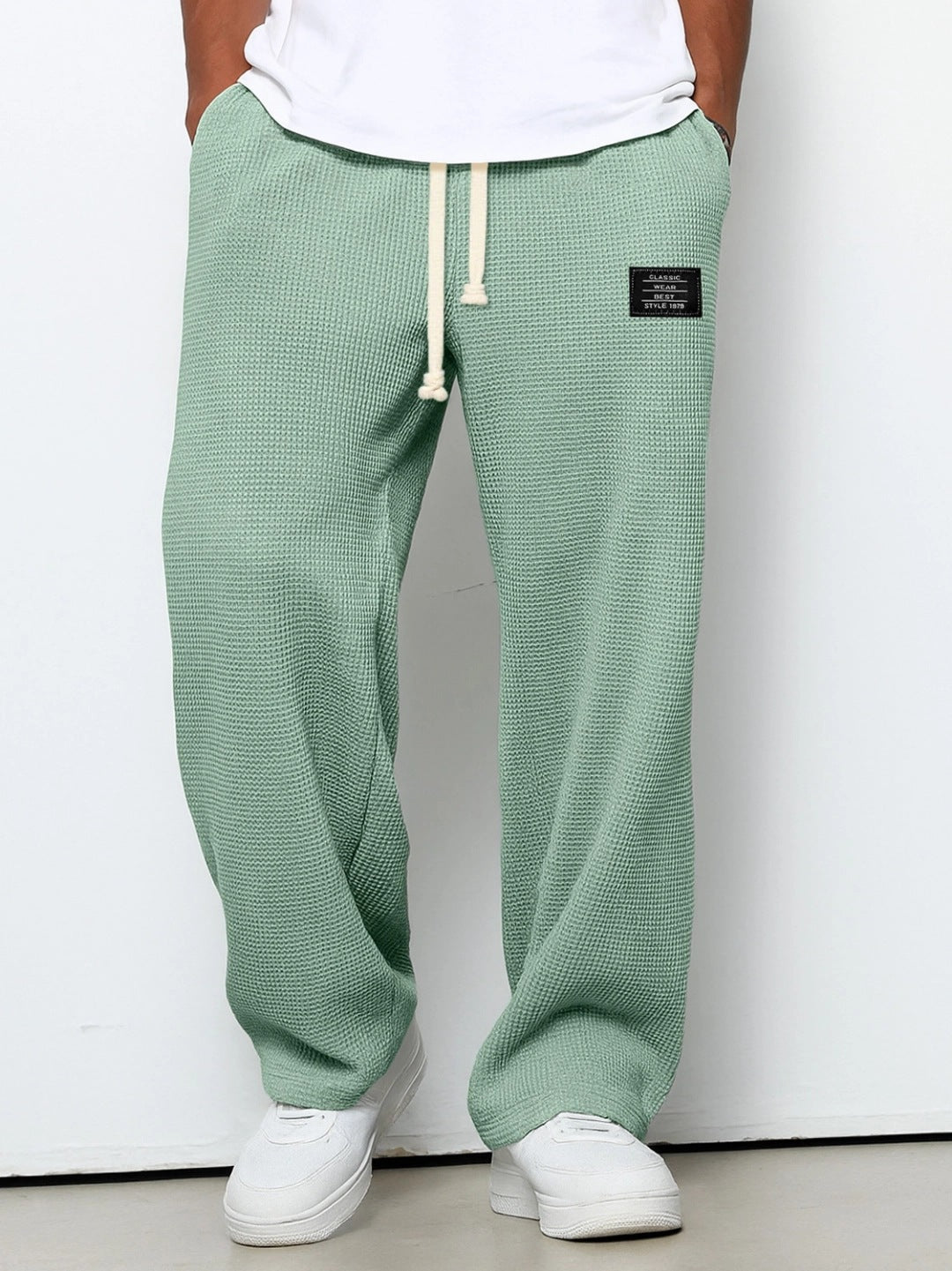 Waffle Straight Pants Fashion Brand Loose Loose Drawstring Pockets Trousers Casual Men's Clothing | Luxury Home Accessories | Heulog Glow