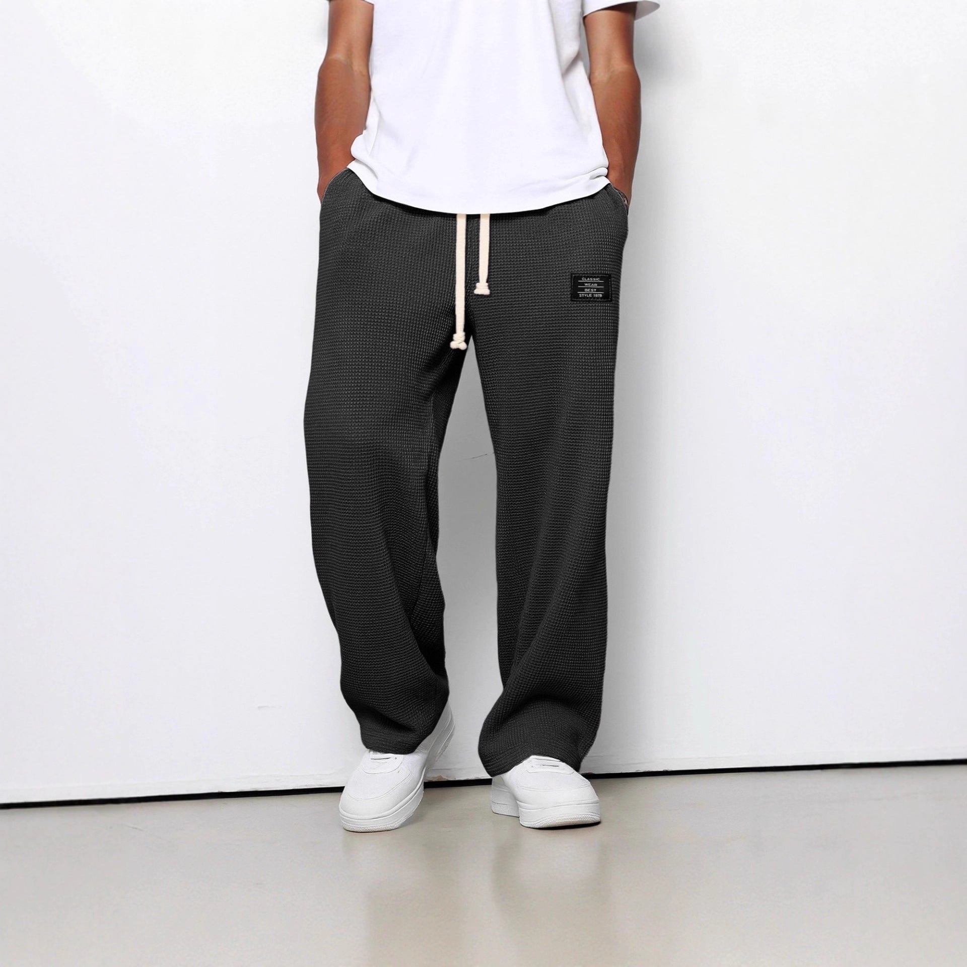 Waffle Straight Pants Fashion Brand Loose Loose Drawstring Pockets Trousers Casual Men's Clothing | Luxury Home Accessories | Heulog Glow