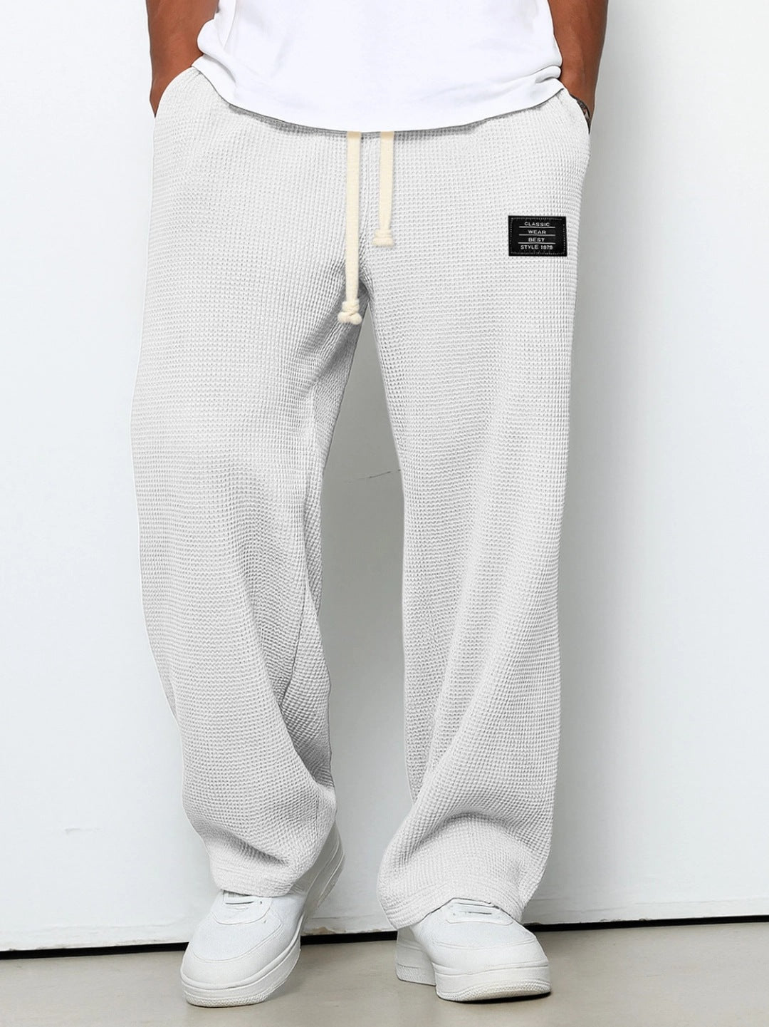 Waffle Straight Pants Fashion Brand Loose Loose Drawstring Pockets Trousers Casual Men's Clothing | Luxury Home Accessories | Heulog Glow