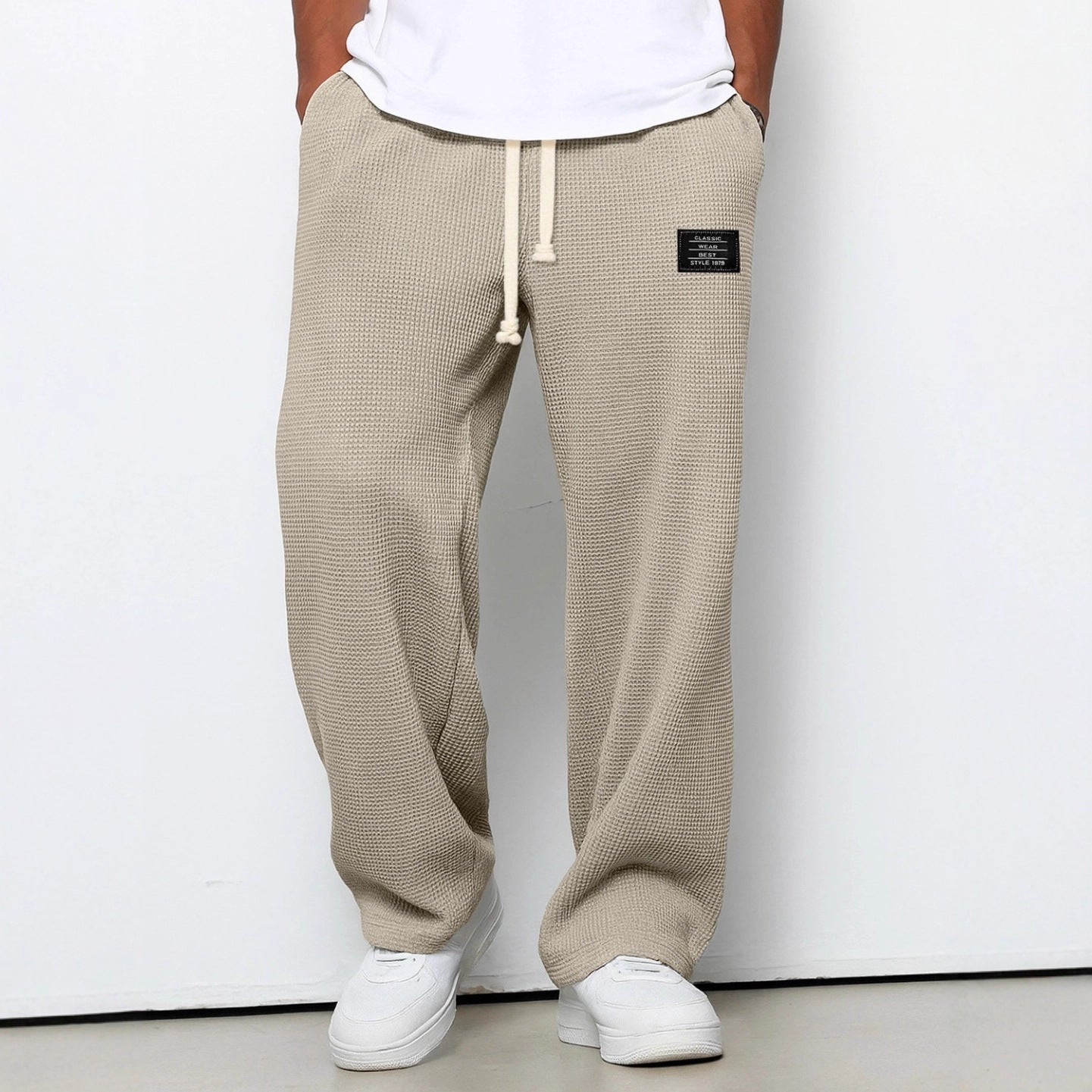 Waffle Straight Pants Fashion Brand Loose Loose Drawstring Pockets Trousers Casual Men's Clothing | Luxury Home Accessories | Heulog Glow