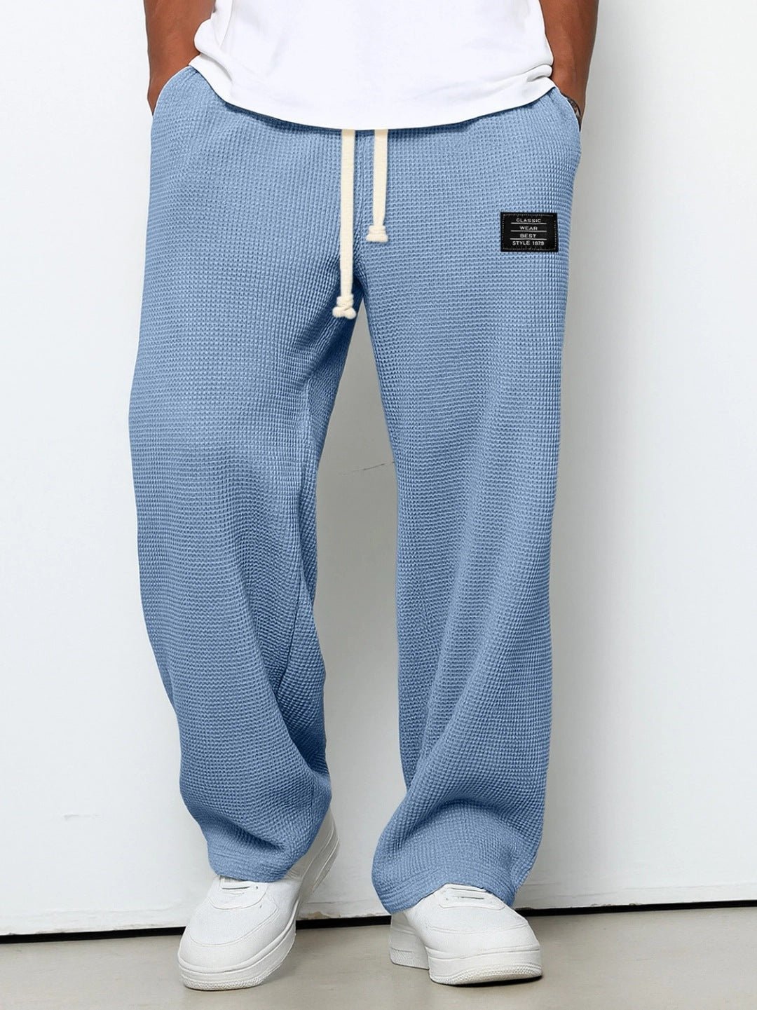 Waffle Straight Pants Fashion Brand Loose Loose Drawstring Pockets Trousers Casual Men's Clothing | Luxury Home Accessories | Heulog Glow
