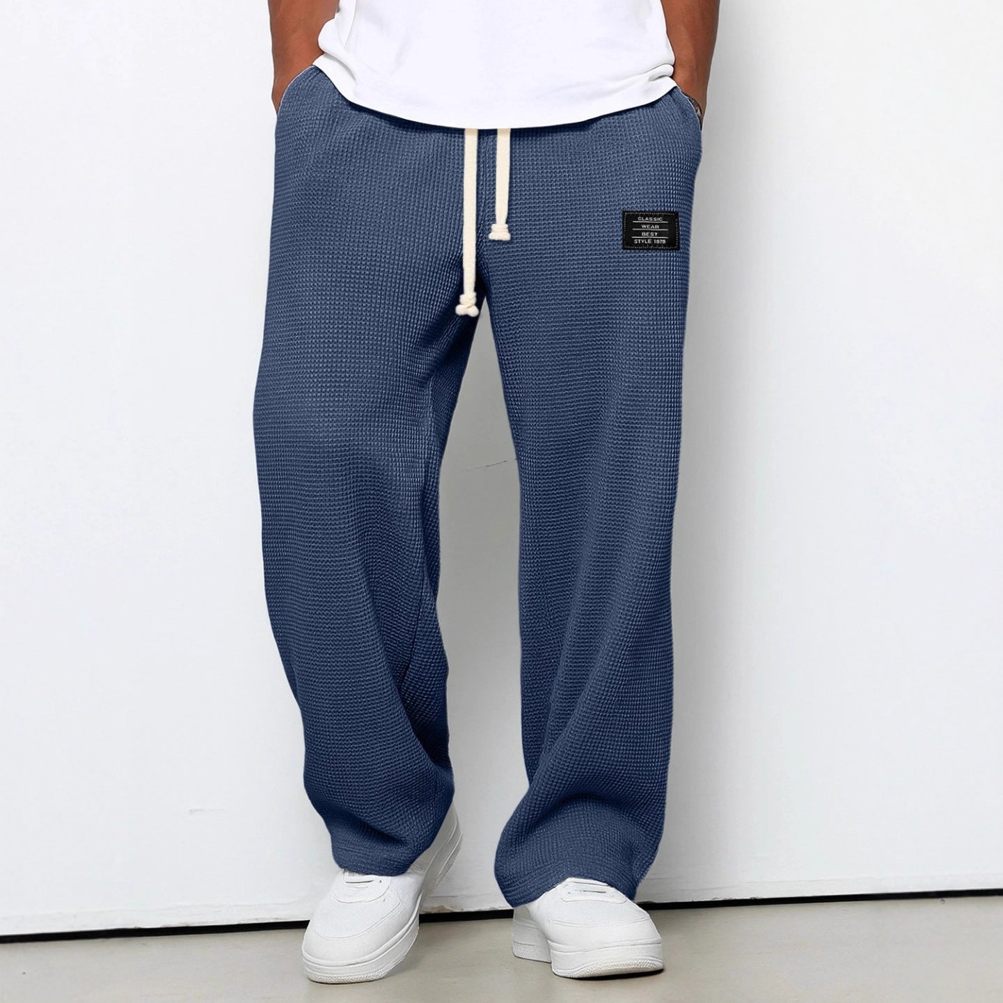 Waffle Straight Pants Fashion Brand Loose Loose Drawstring Pockets Trousers Casual Men's Clothing | Luxury Home Accessories | Heulog Glow