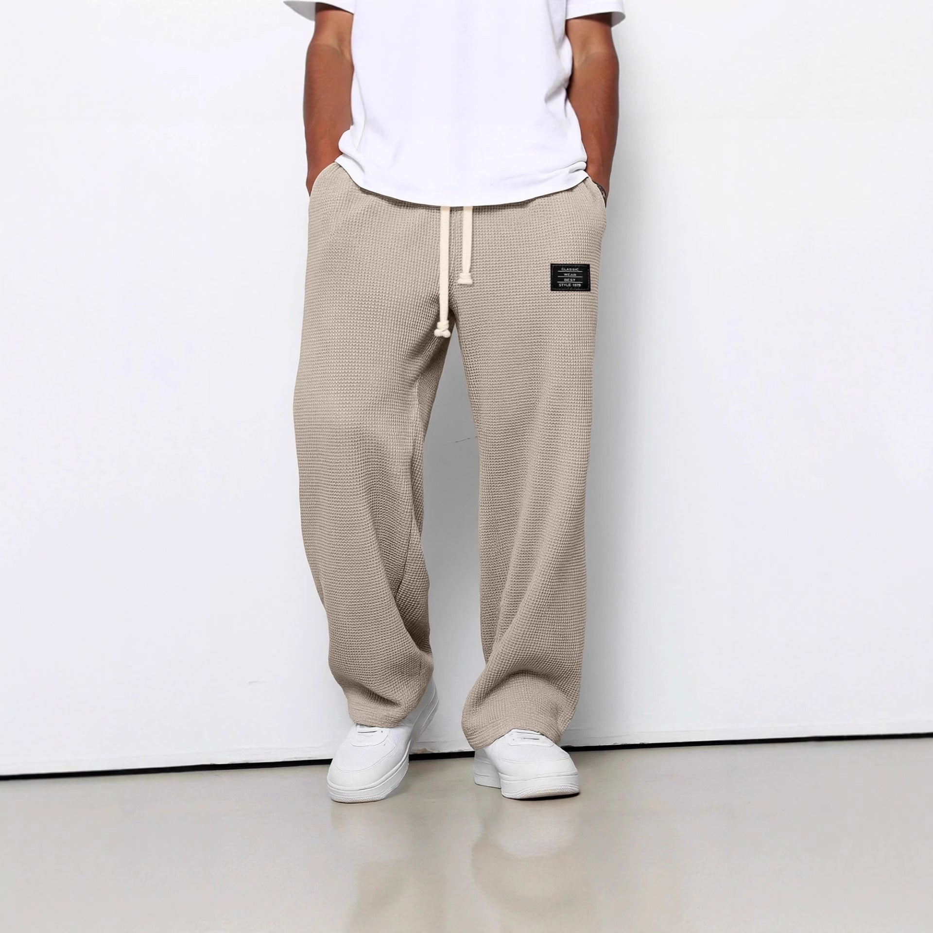 Waffle Straight Pants Fashion Brand Loose Loose Drawstring Pockets Trousers Casual Men's Clothing | Luxury Home Accessories | Heulog Glow