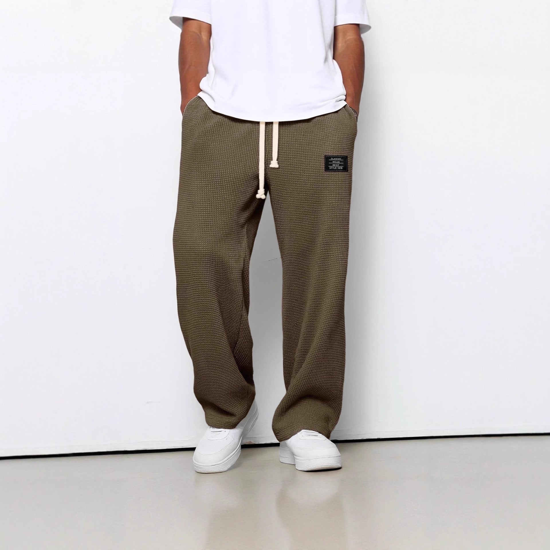 Waffle Straight Pants Fashion Brand Loose Loose Drawstring Pockets Trousers Casual Men's Clothing | Luxury Home Accessories | Heulog Glow