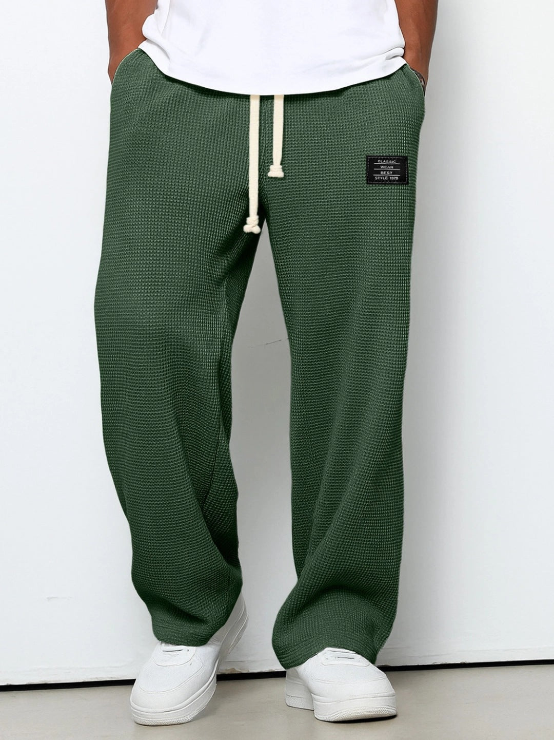 Waffle Straight Pants Fashion Brand Loose Loose Drawstring Pockets Trousers Casual Men's Clothing | Luxury Home Accessories | Heulog Glow