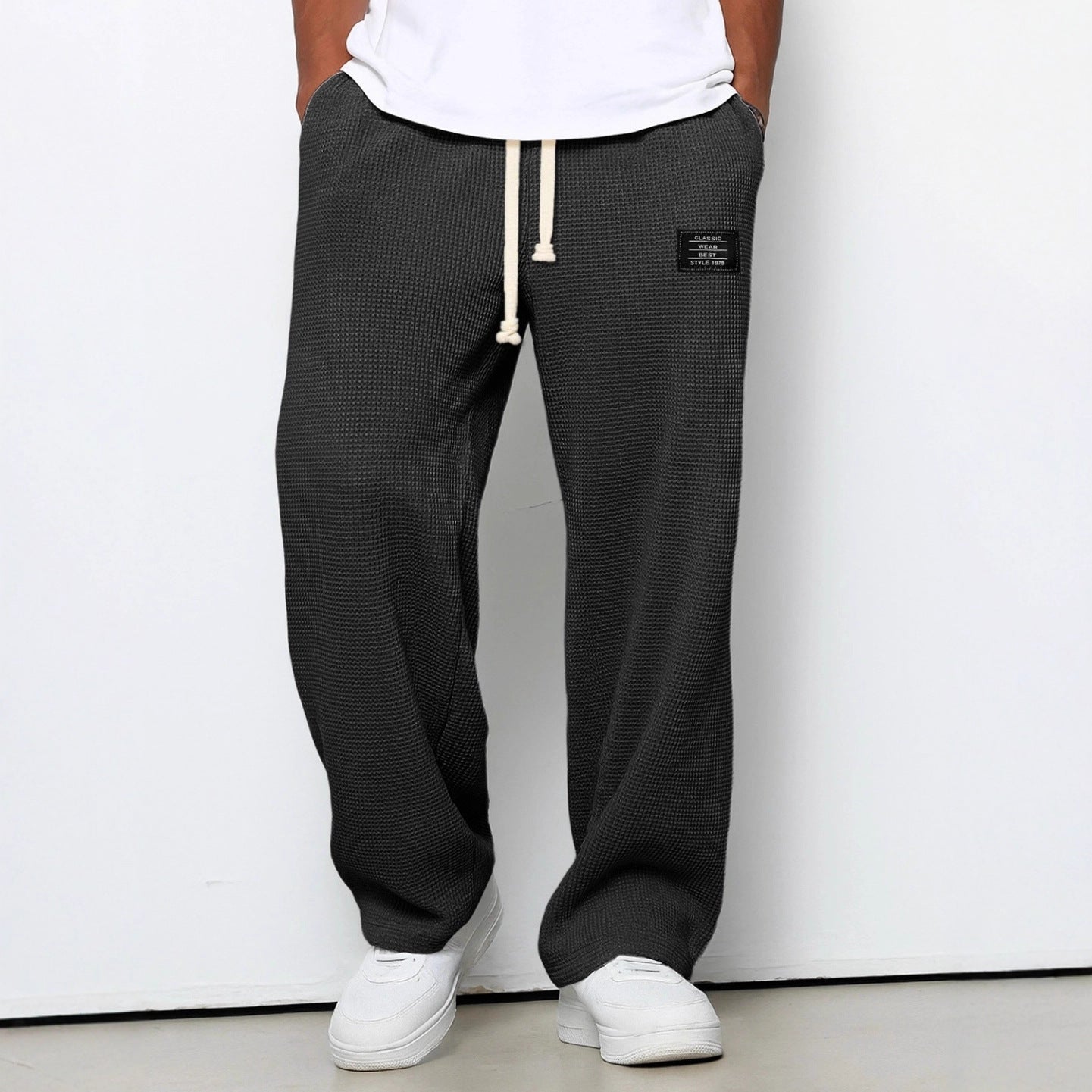 Waffle Straight Pants Fashion Brand Loose Loose Drawstring Pockets Trousers Casual Men's Clothing | Luxury Home Accessories | Heulog Glow