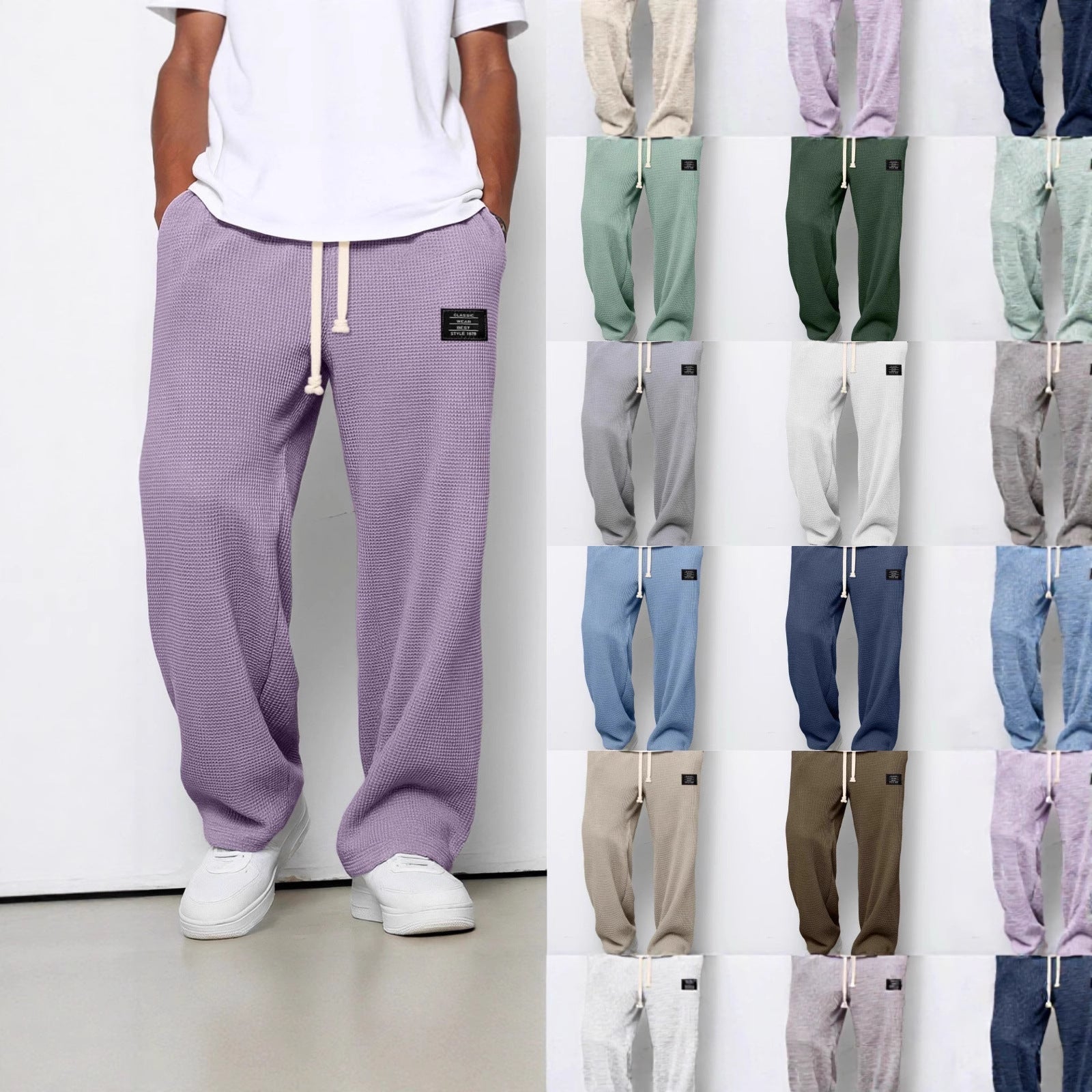 Waffle Straight Pants Fashion Brand Loose Loose Drawstring Pockets Trousers Casual Men's Clothing | Luxury Home Accessories | Heulog Glow