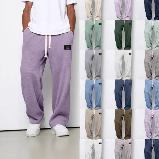 Waffle Straight Pants Fashion Brand Loose Loose Drawstring Pockets Trousers Casual Men's Clothing | Luxury Home Accessories | Heulog Glow