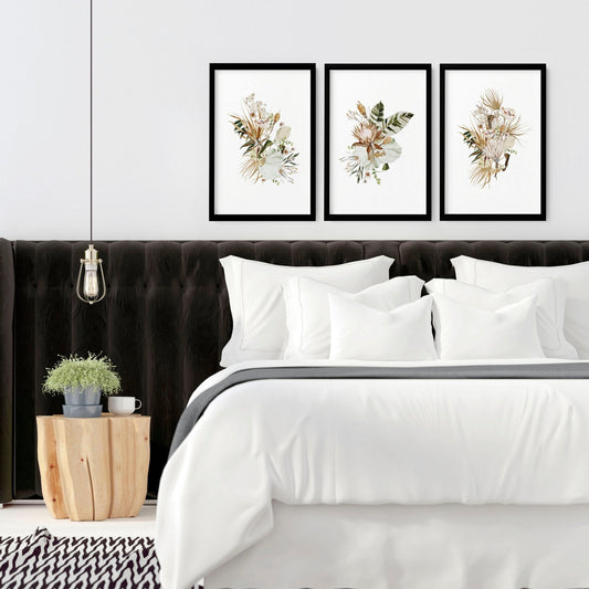 Bedroom Pictures for Wall – Set of 3 Boho Prints