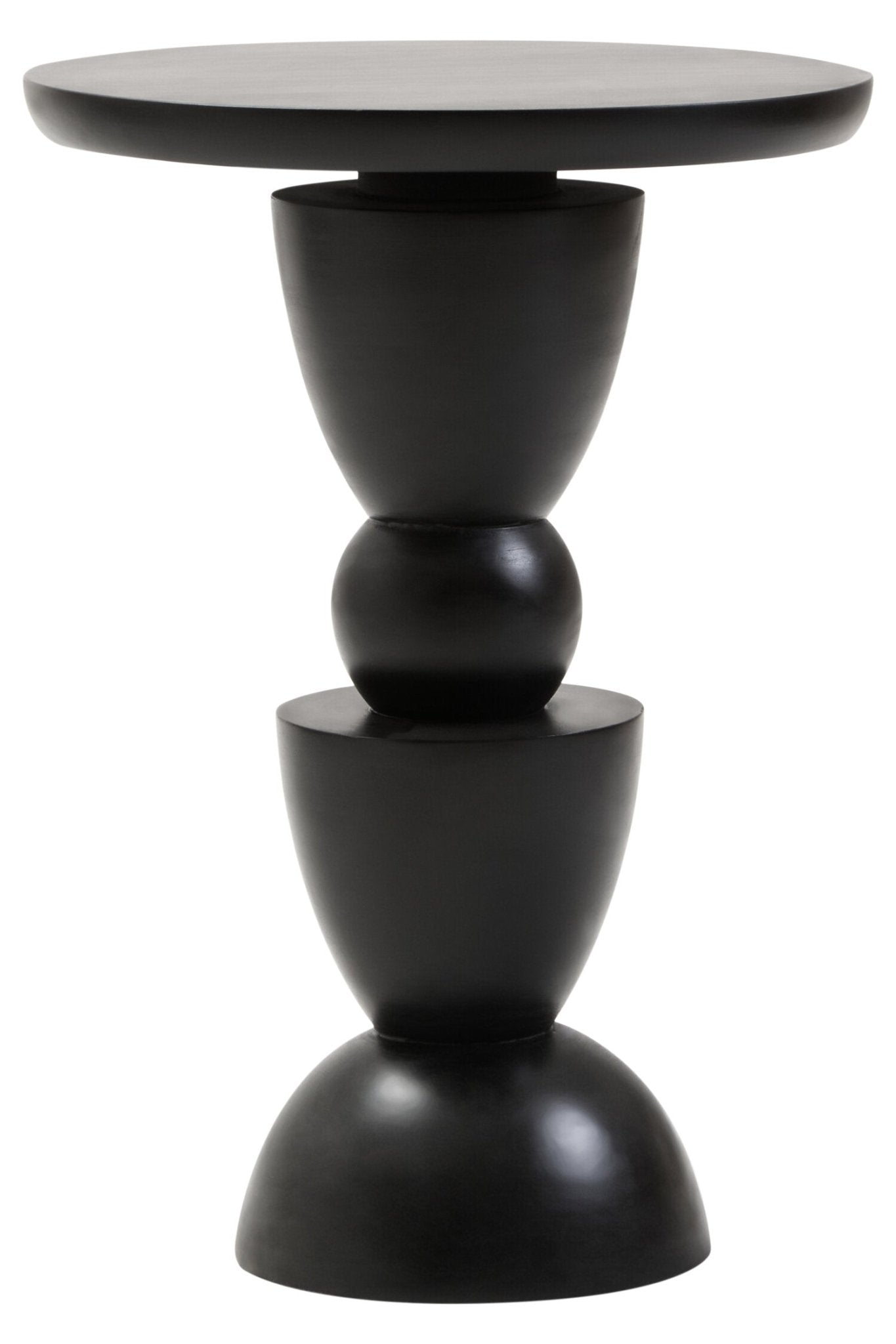 Walsa Black Finish Mango Wood Circle Column Detail Side Table | Luxury Home Accessories | Heulog Glow