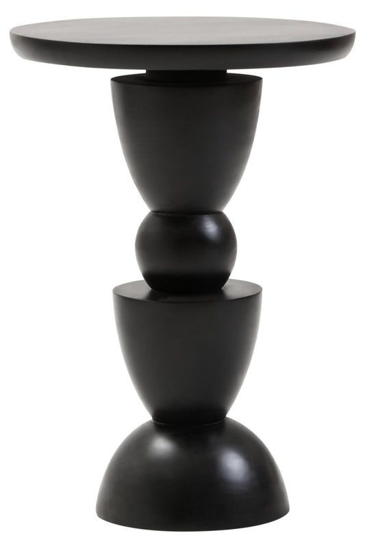 Walsa Black Finish Mango Wood Circle Column Detail Side Table | Luxury Home Accessories | Heulog Glow