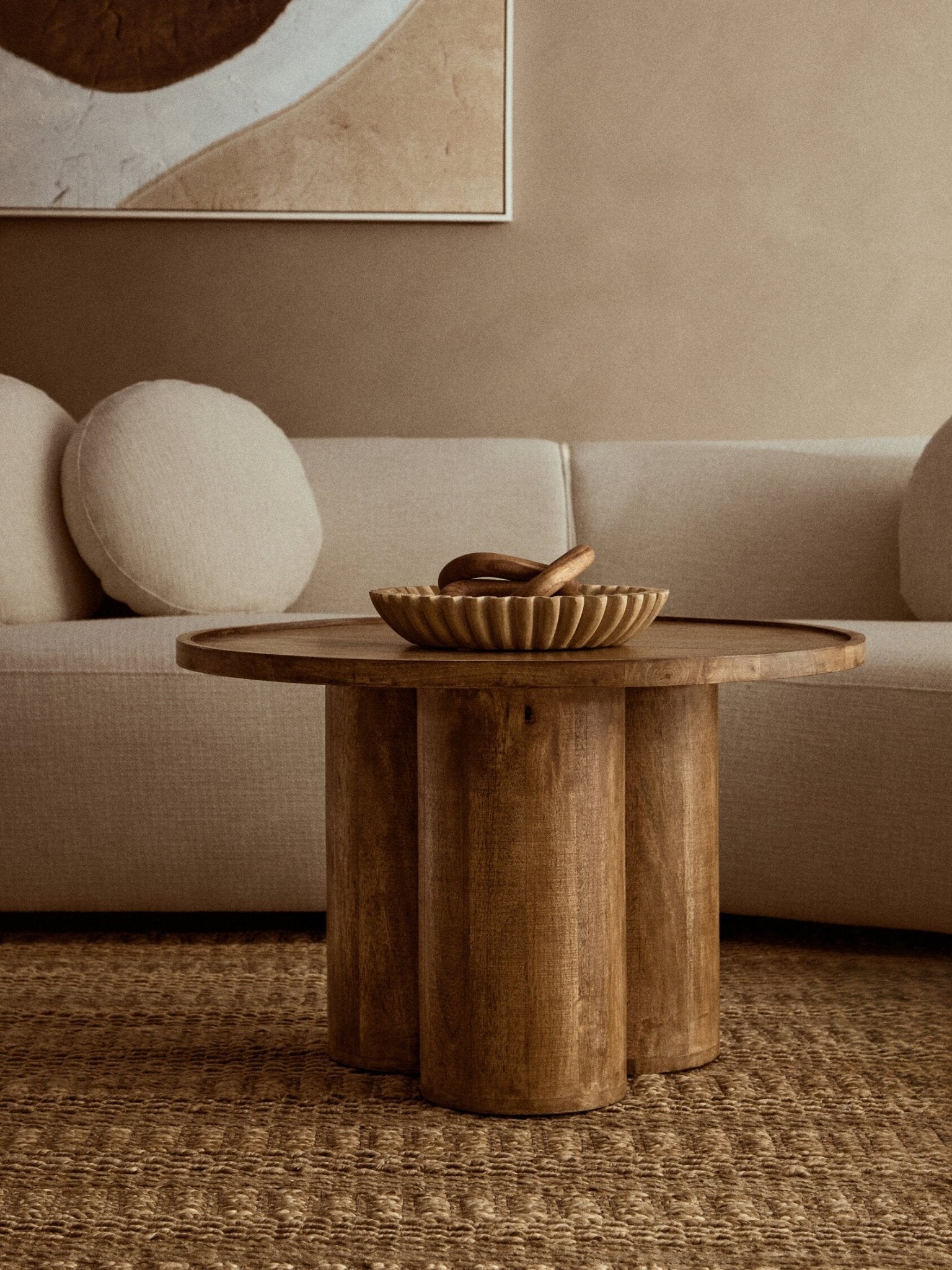 Walsa Natural Mango Wood Column Detail Coffee Table | Luxury Home Accessories | Heulog Glow