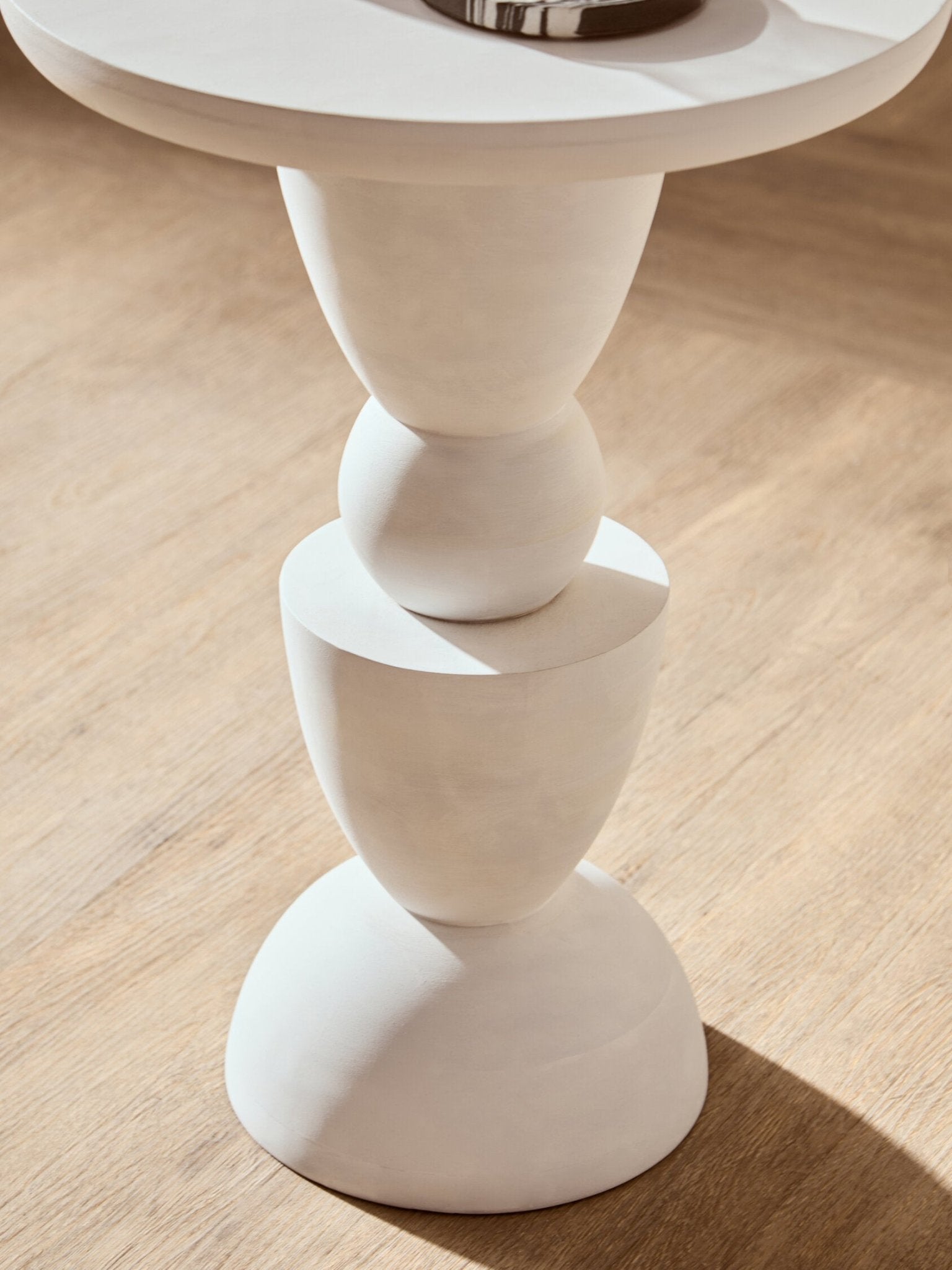 Walsa Whitewash Mango Wood Circle Column Detail Side Table | Luxury Home Accessories | Heulog Glow