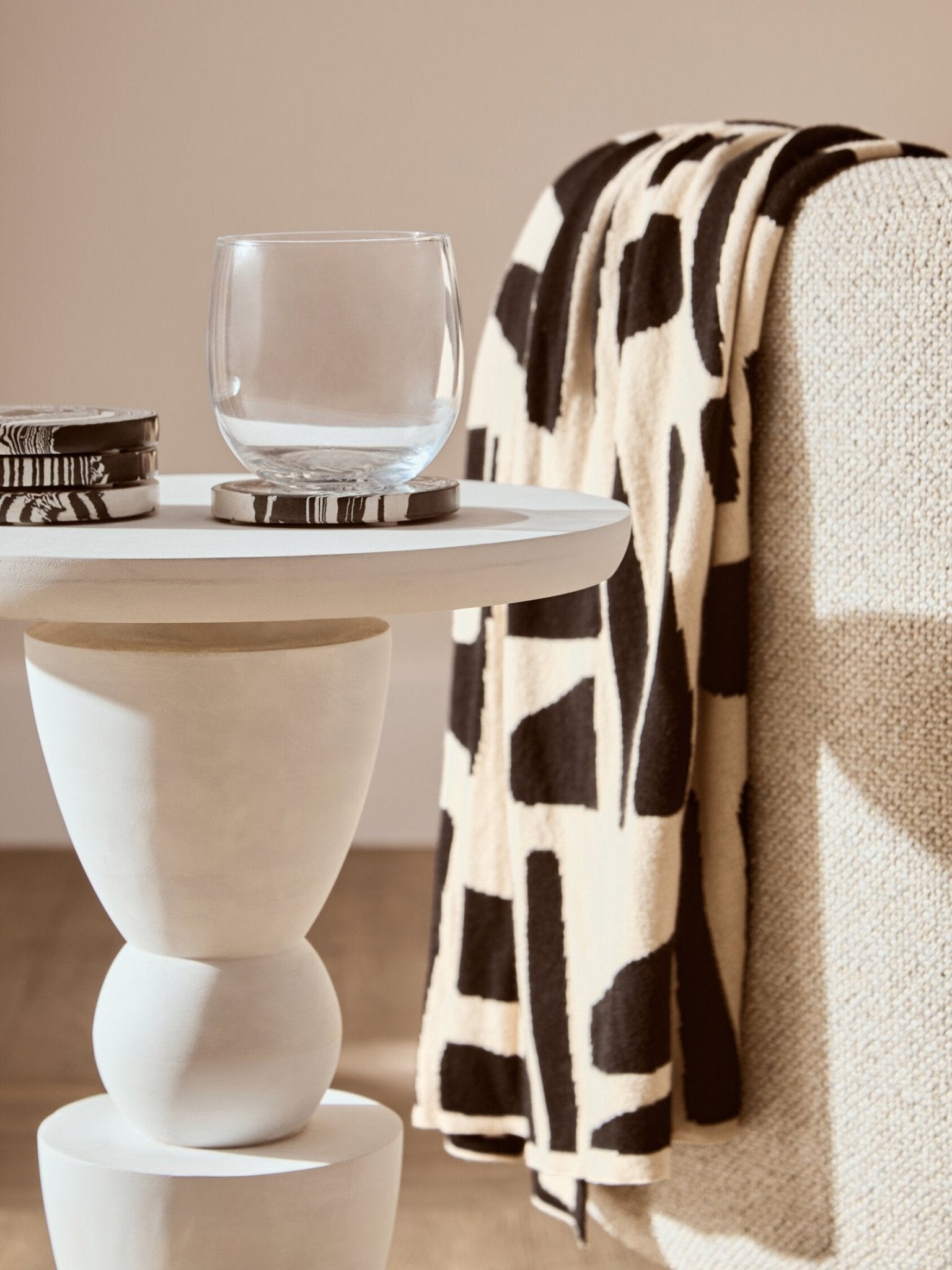 Walsa Whitewash Mango Wood Circle Column Detail Side Table | Luxury Home Accessories | Heulog Glow