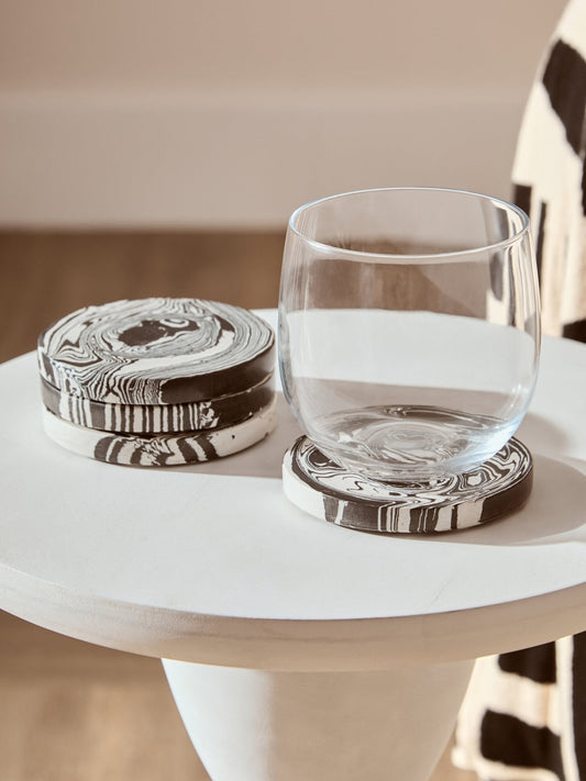 Walsa Whitewash Mango Wood Circle Column Detail Side Table | Luxury Home Accessories | Heulog Glow