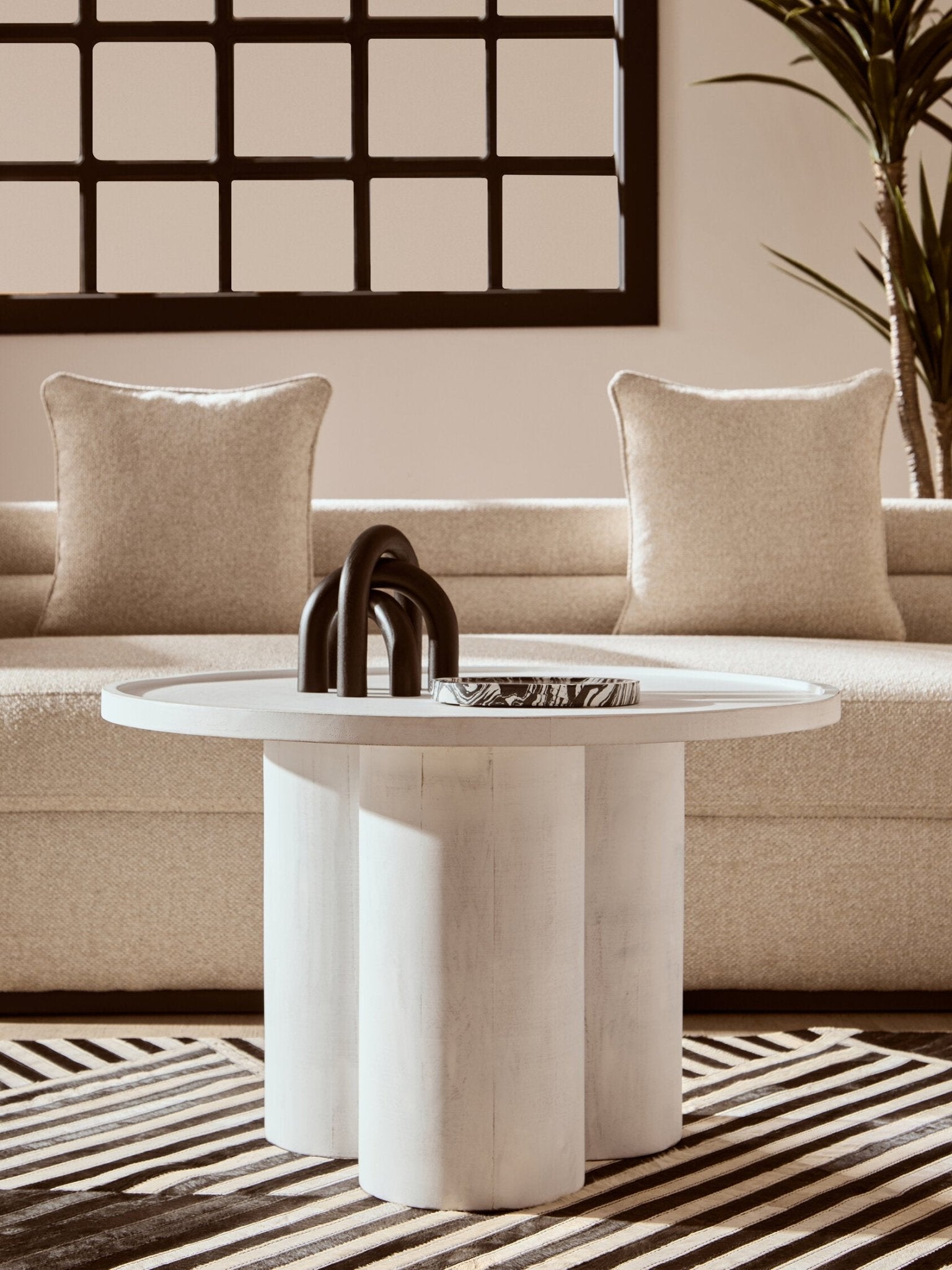 Walsa Whitewash Mango Wood Column Detail Coffee Table | Luxury Home Accessories | Heulog Glow