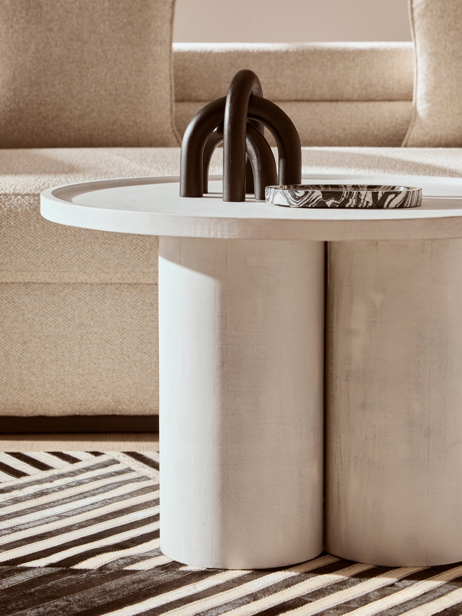 Walsa Whitewash Mango Wood Column Detail Coffee Table | Luxury Home Accessories | Heulog Glow