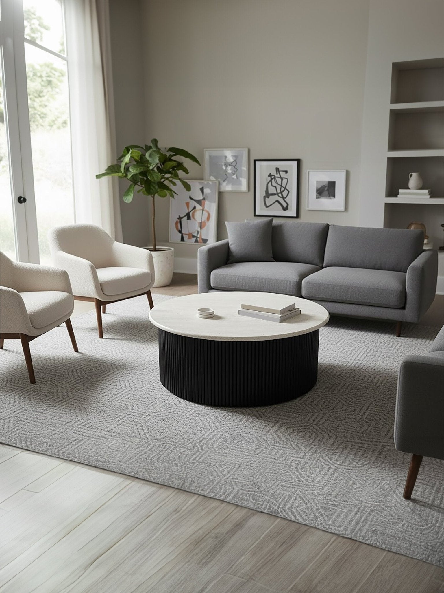 Walton Travertine Top Coffee Table with Black Acacia Wood Base | Luxury Home Accessories | Heulog Glow