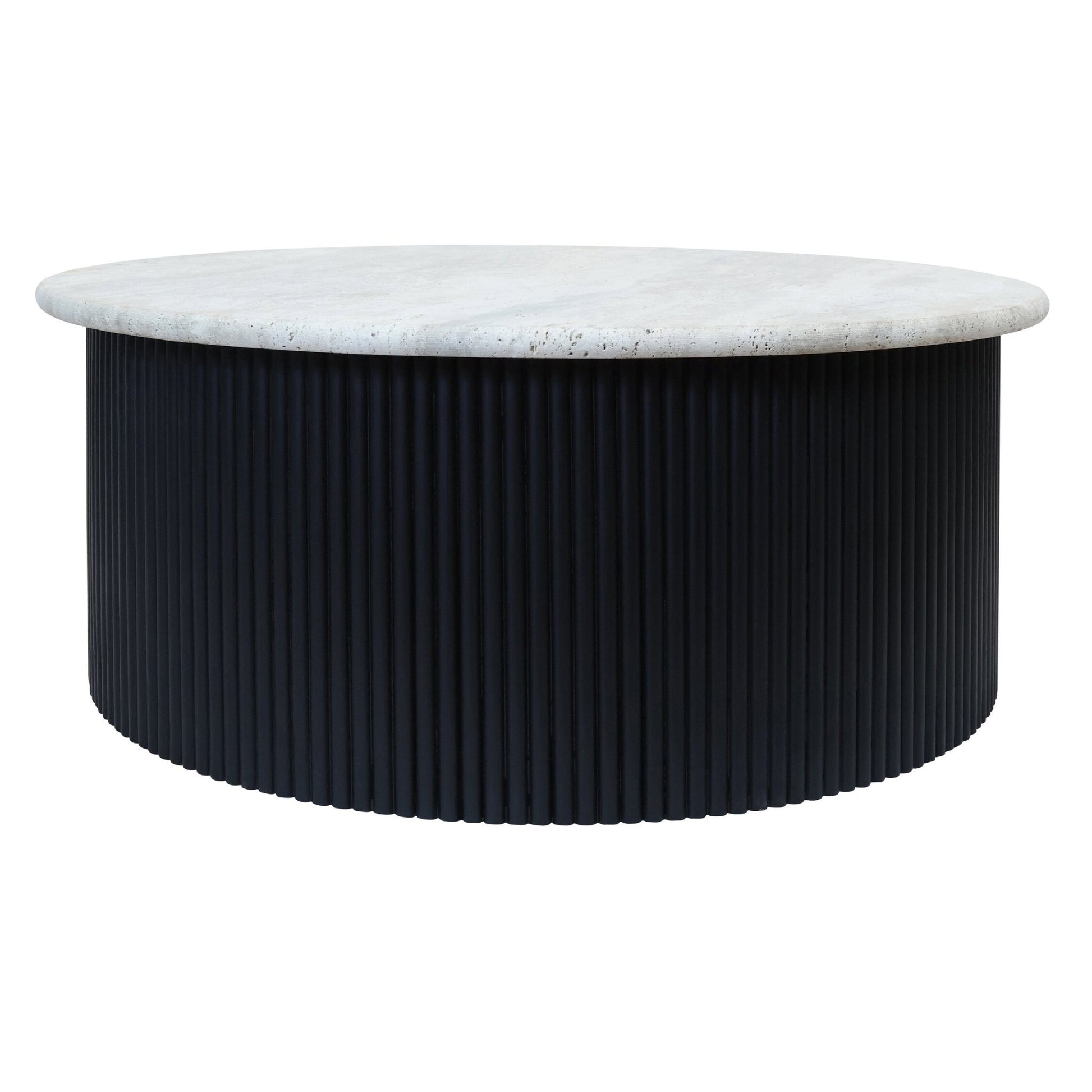 Walton Travertine Top Coffee Table with Black Acacia Wood Base | Luxury Home Accessories | Heulog Glow