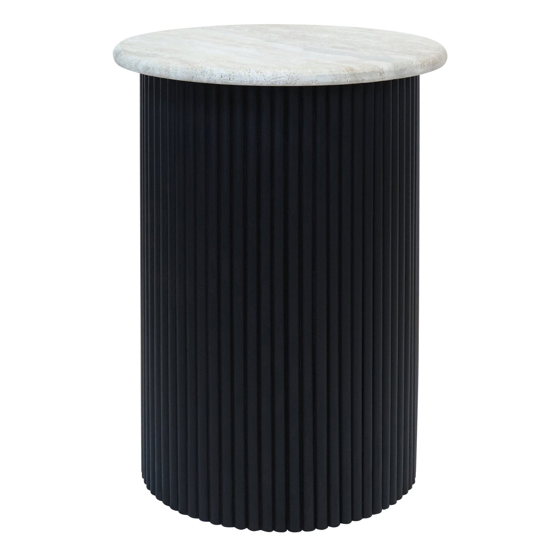 Walton Travertine Top Side Table with Black Acacia Wood Base | Luxury Home Accessories | Heulog Glow