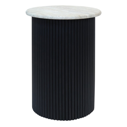 Walton Travertine Top Side Table with Black Acacia Wood Base | Luxury Home Accessories | Heulog Glow